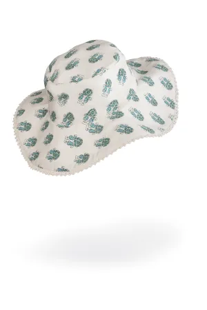 Reversible Sage Booti Print & Sage Stripe Sun Hat for Kids