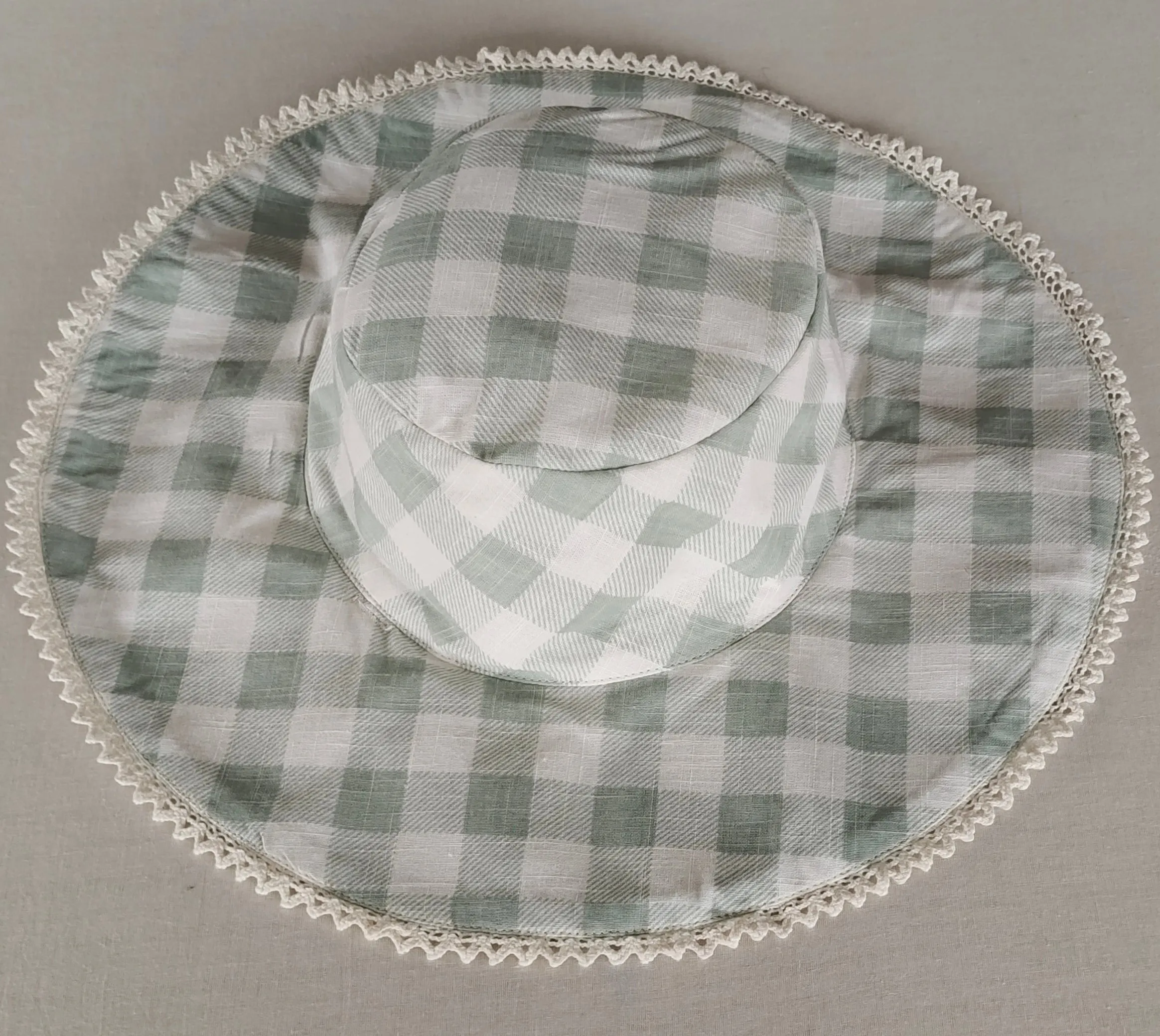 Reversible Sage Checks & Stripe Sun Hat for Kids