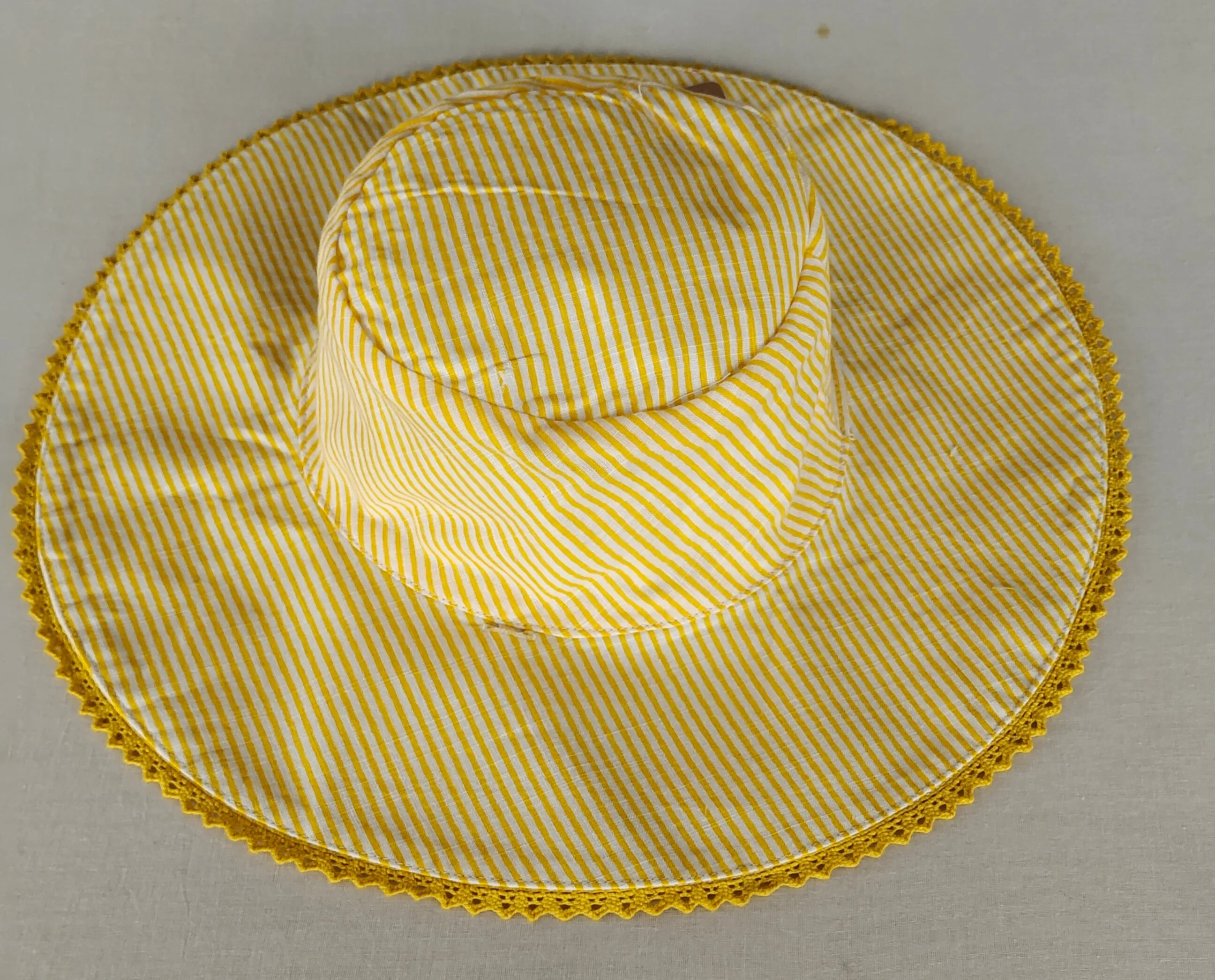 Reversible Yellow Checks & Stripe Sun Hat for Kids