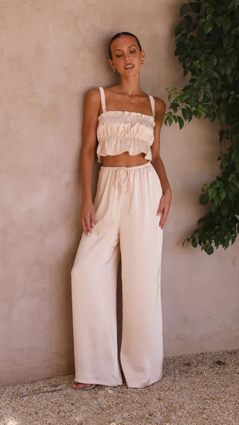 Satin Crop Top & Wide Leg Pants Set #167780