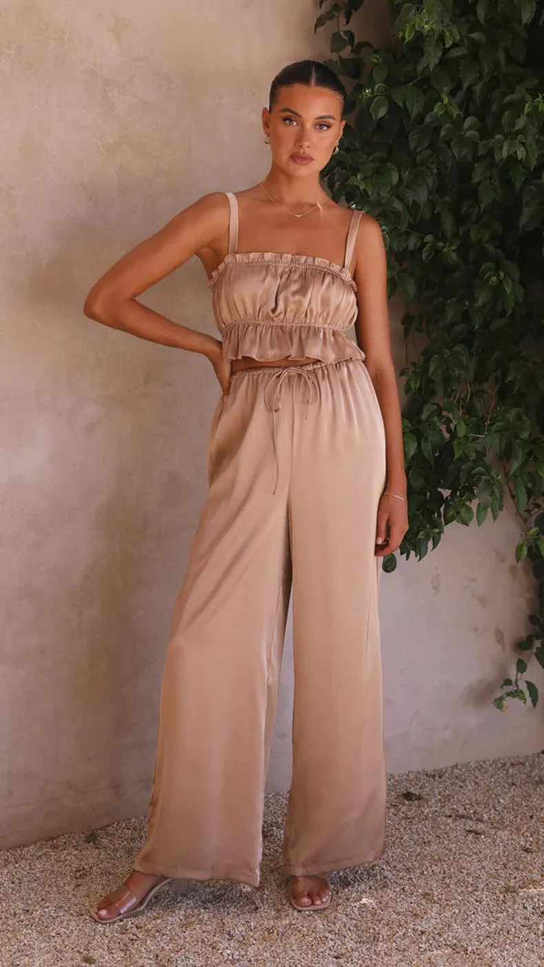 Satin Crop Top & Wide Leg Pants Set #167780