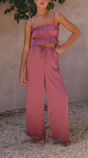Satin Crop Top & Wide Leg Pants Set #167780