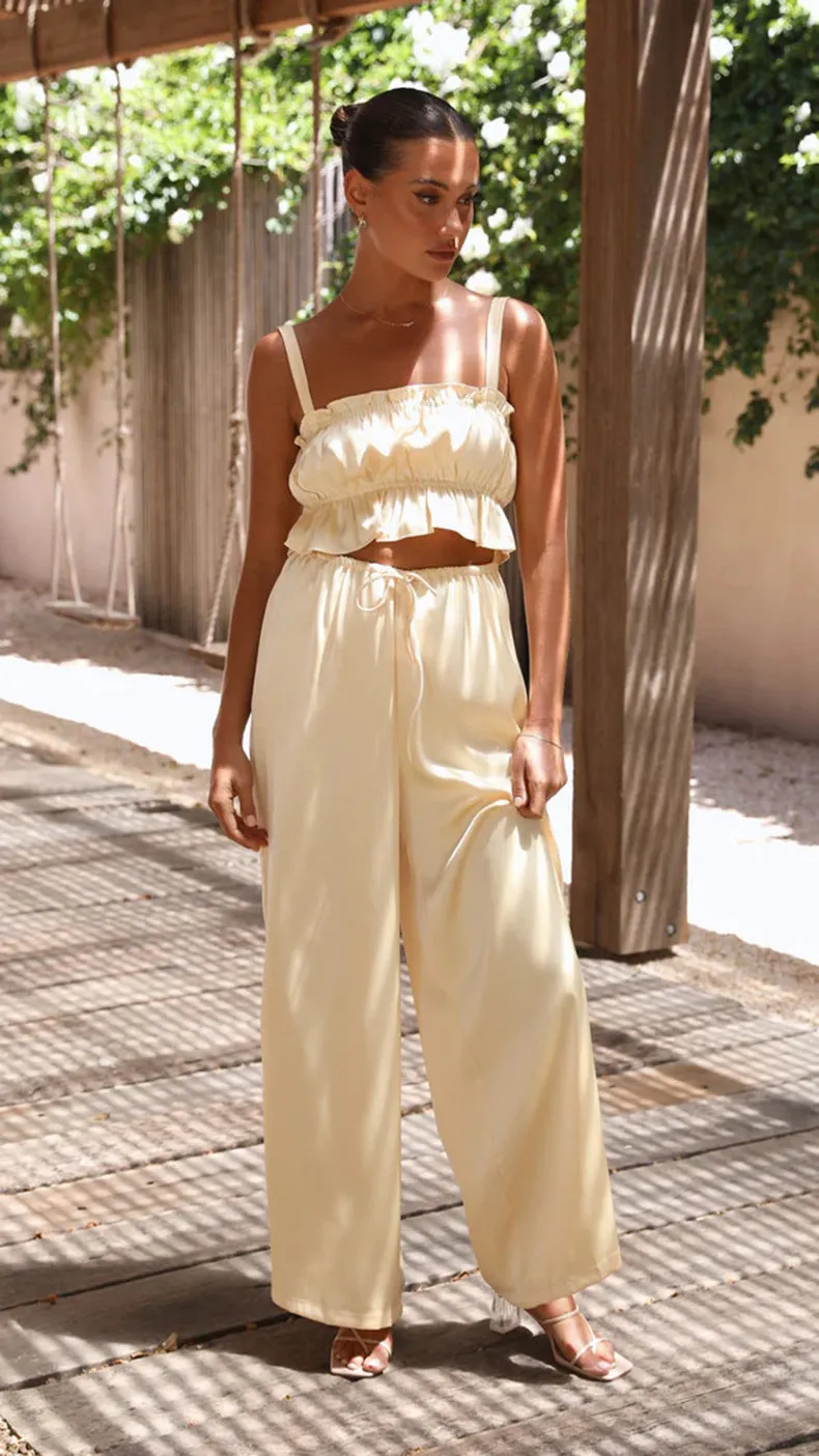 Satin Crop Top & Wide Leg Pants Set #167780