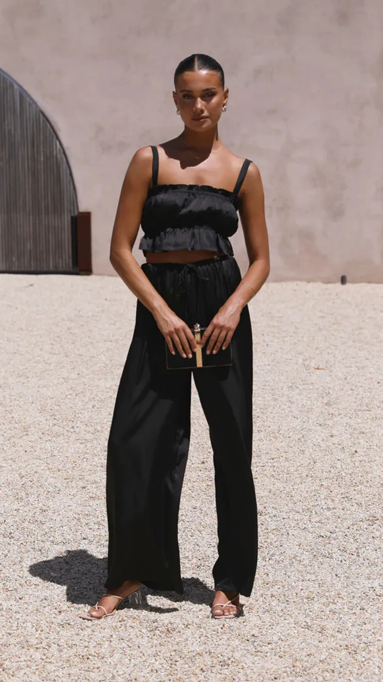 Satin Crop Top & Wide Leg Pants Set #167780