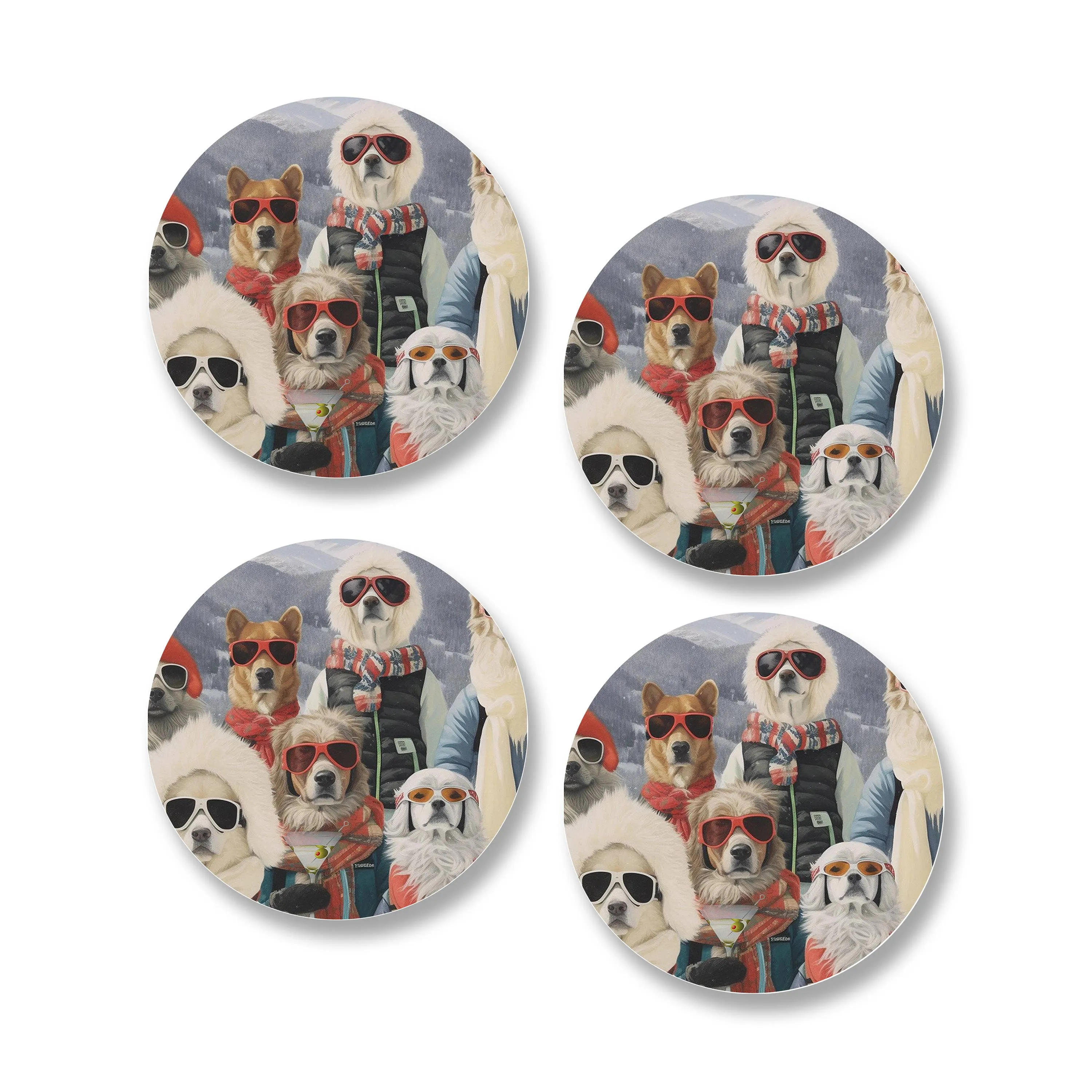 Set of 4 Martini Dog Ceramic Coasters