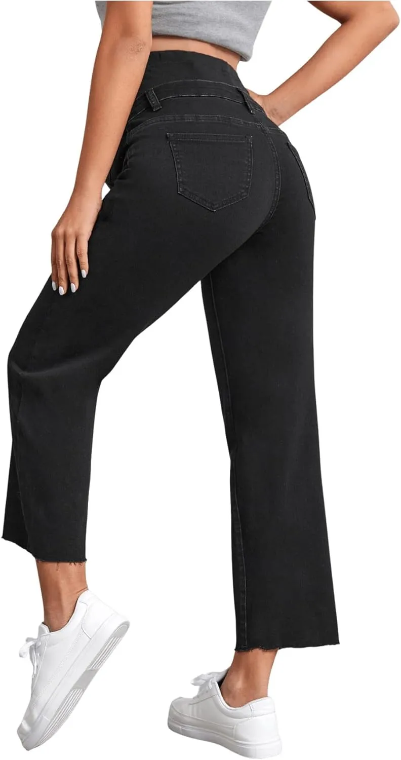 SHENHE Women's Maternity Jeans Over Belly High Waist Raw Hem Comfy Stretch Jean Denim Pants