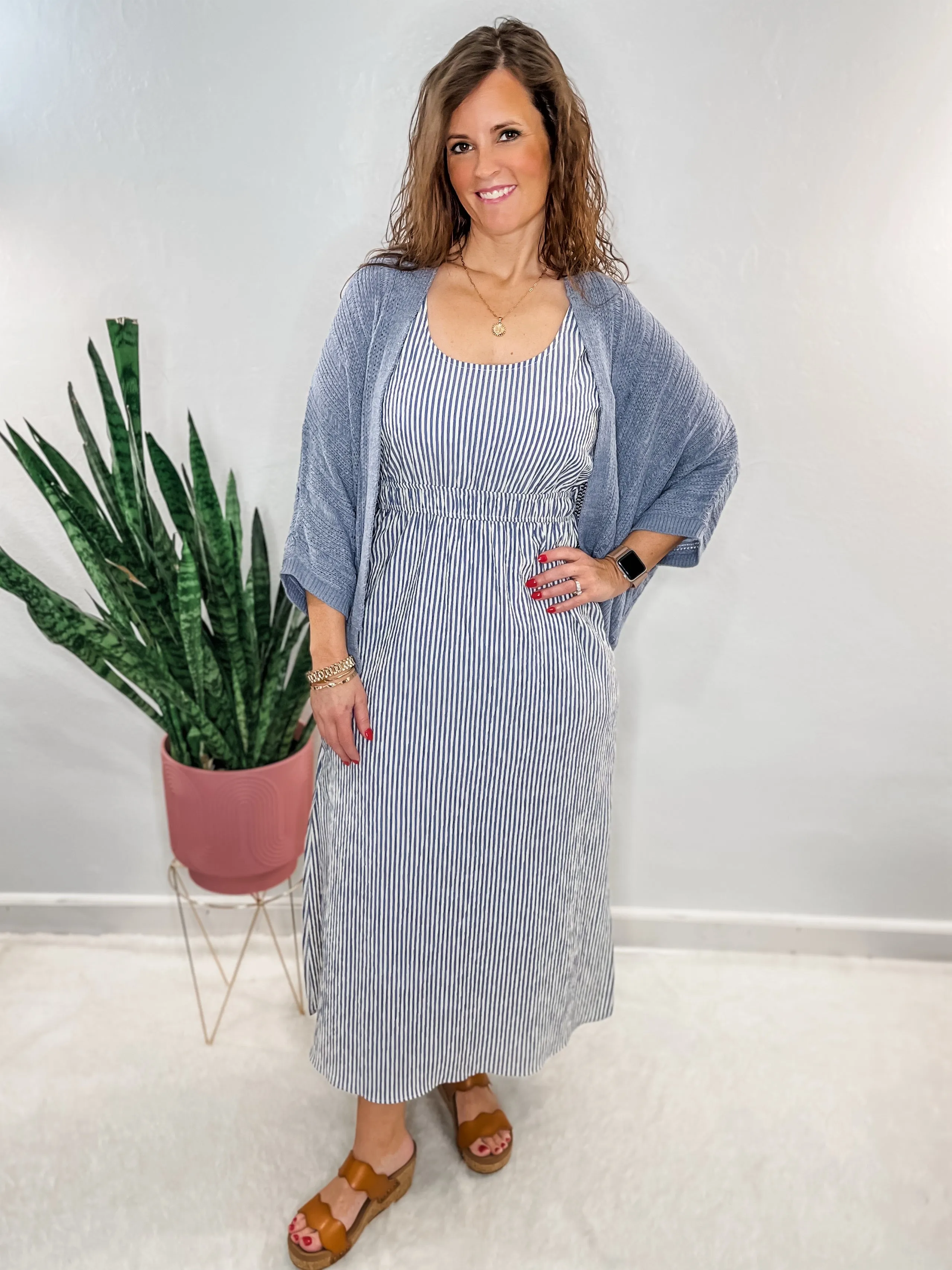Slate Blue Kimono Open Cardigan