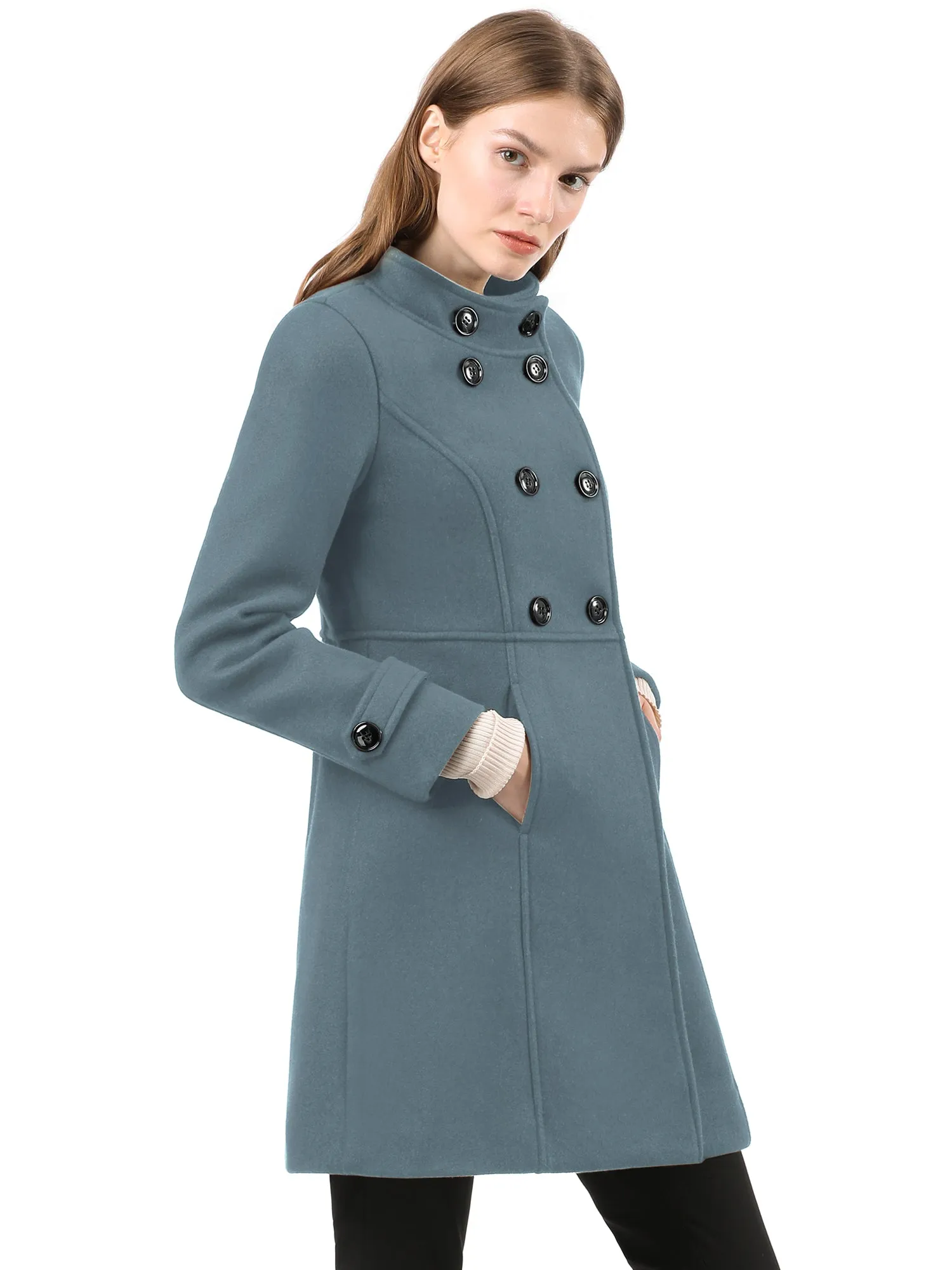 Stand Collar Double Breasted Slant Pockets Trendy Outwear Winter Coat
