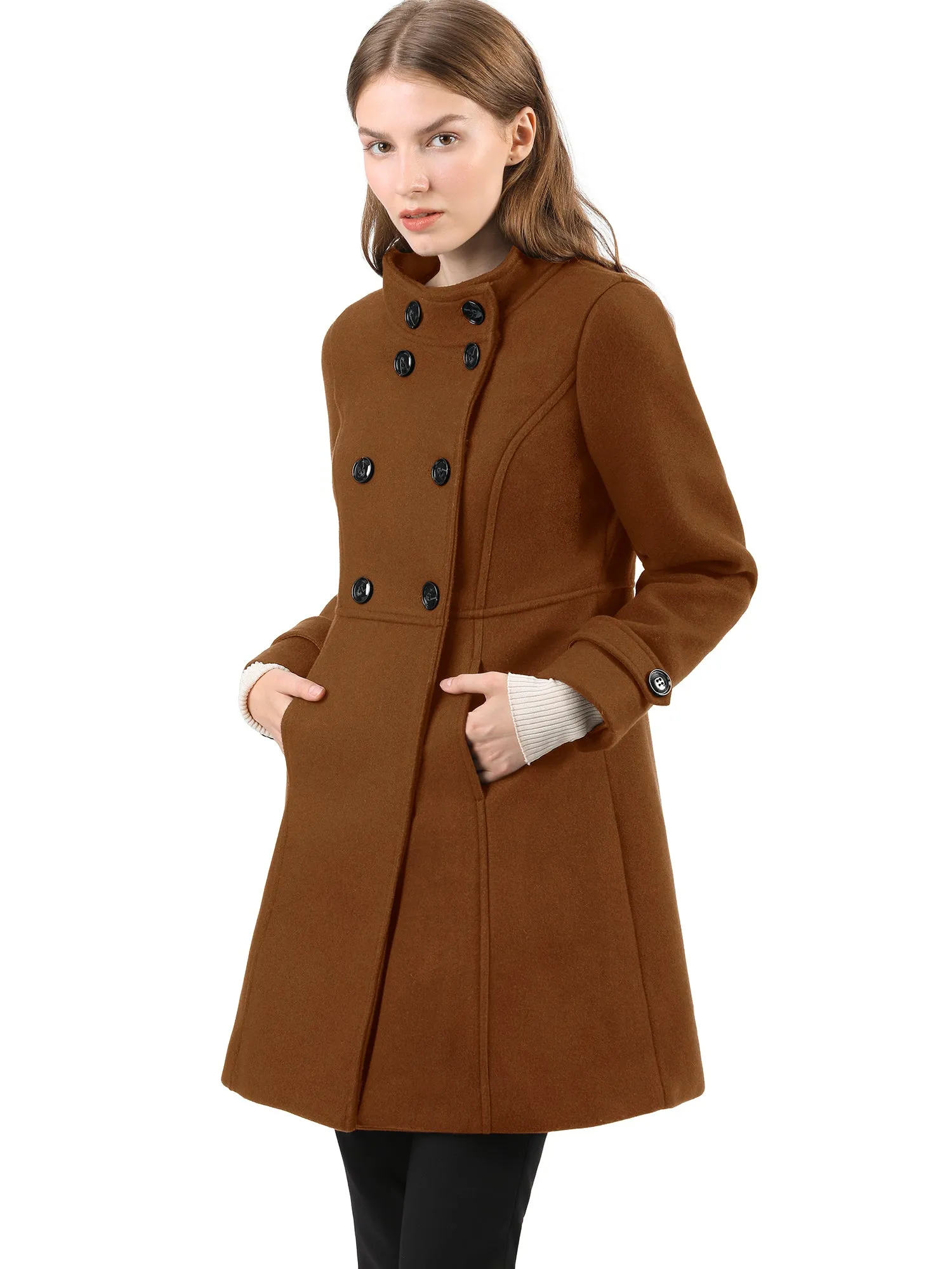 Stand Collar Double Breasted Slant Pockets Trendy Outwear Winter Coat