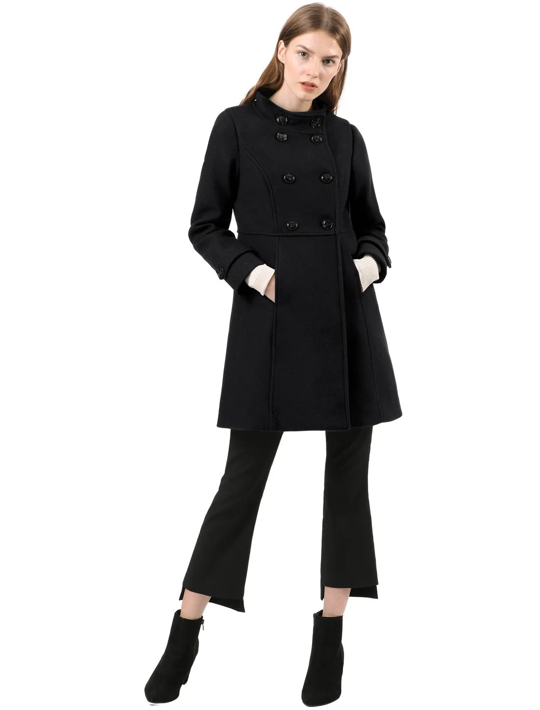 Stand Collar Double Breasted Slant Pockets Trendy Outwear Winter Coat