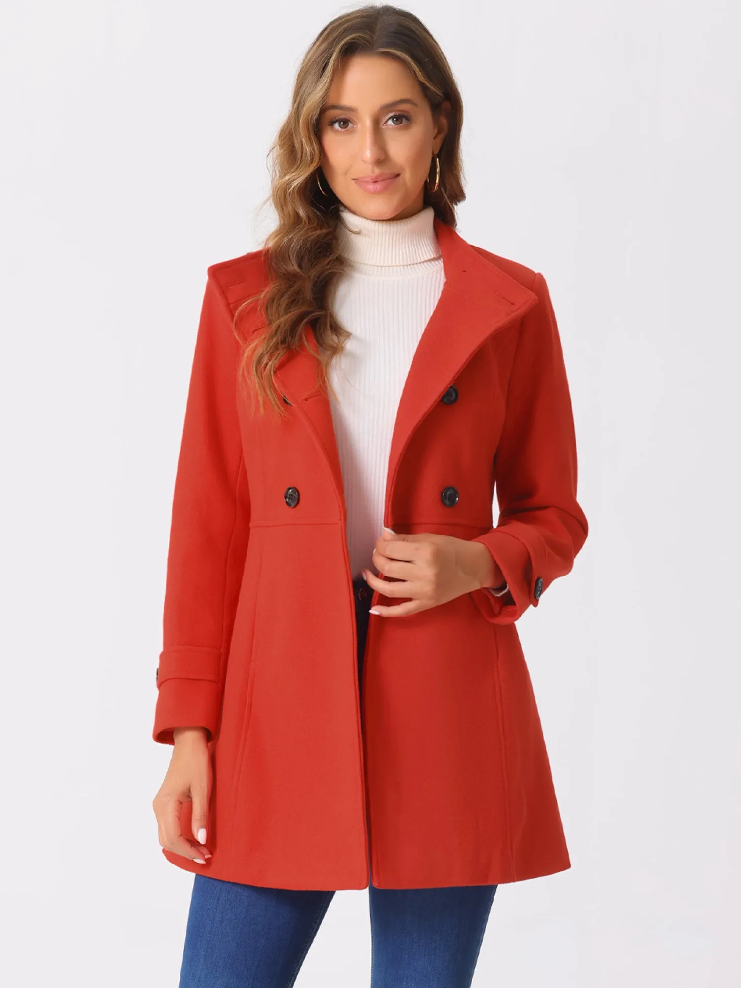 Stand Collar Double Breasted Slant Pockets Trendy Outwear Winter Coat
