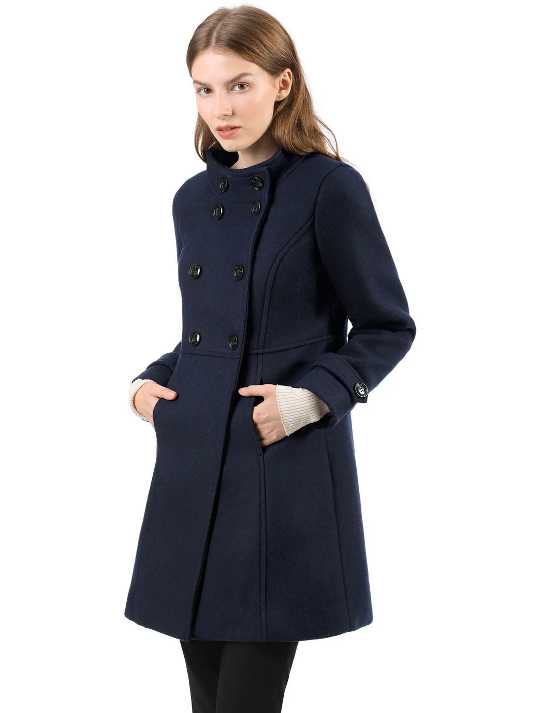 Stand Collar Double Breasted Slant Pockets Trendy Outwear Winter Coat