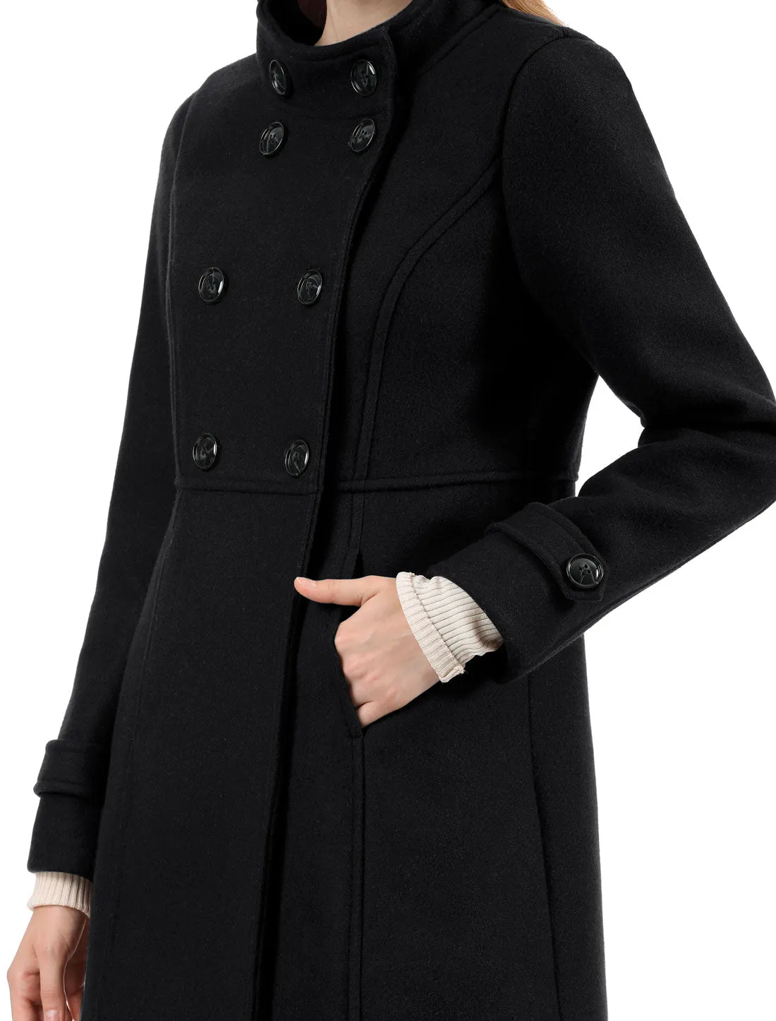 Stand Collar Double Breasted Slant Pockets Trendy Outwear Winter Coat