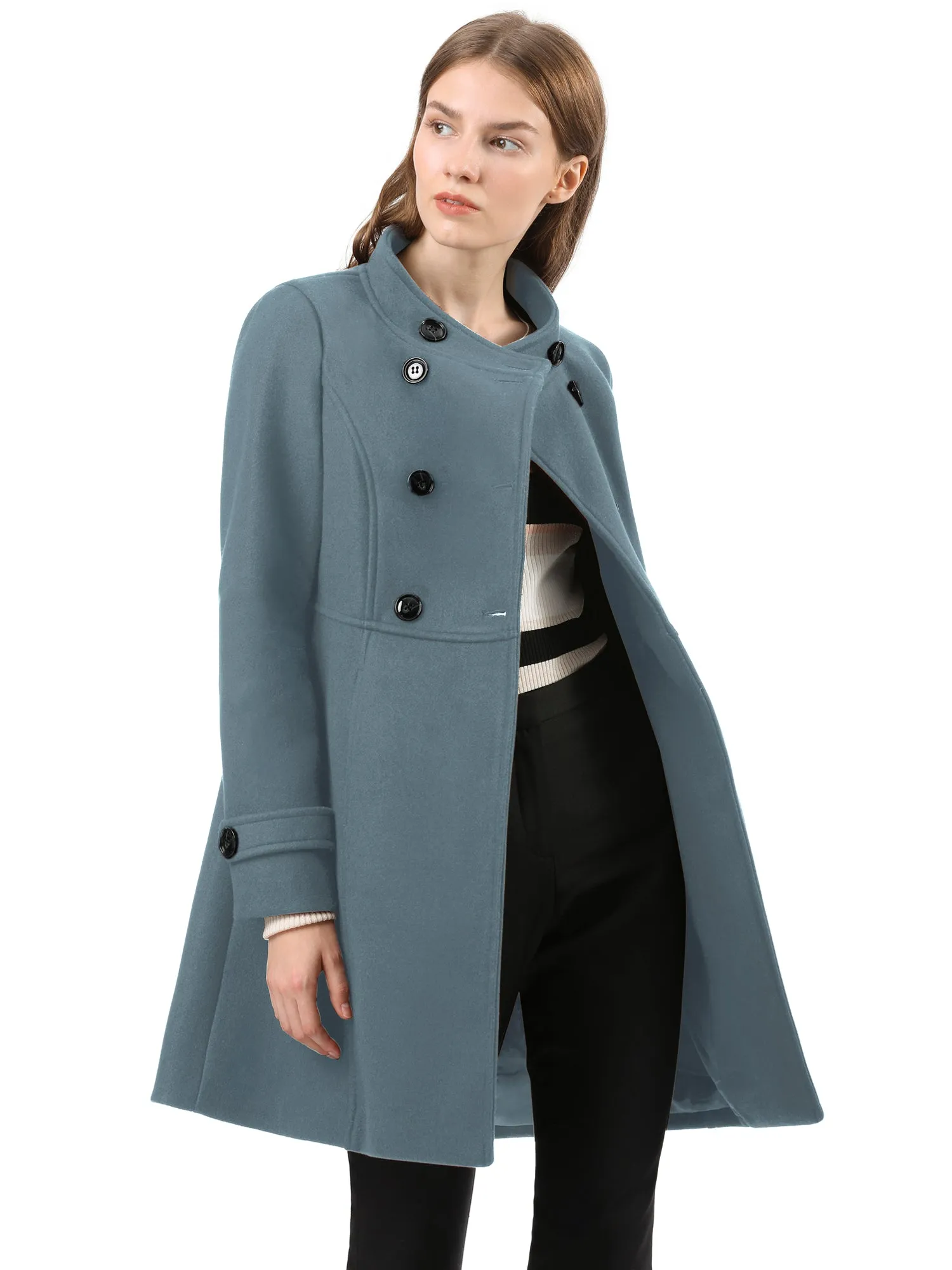 Stand Collar Double Breasted Slant Pockets Trendy Outwear Winter Coat