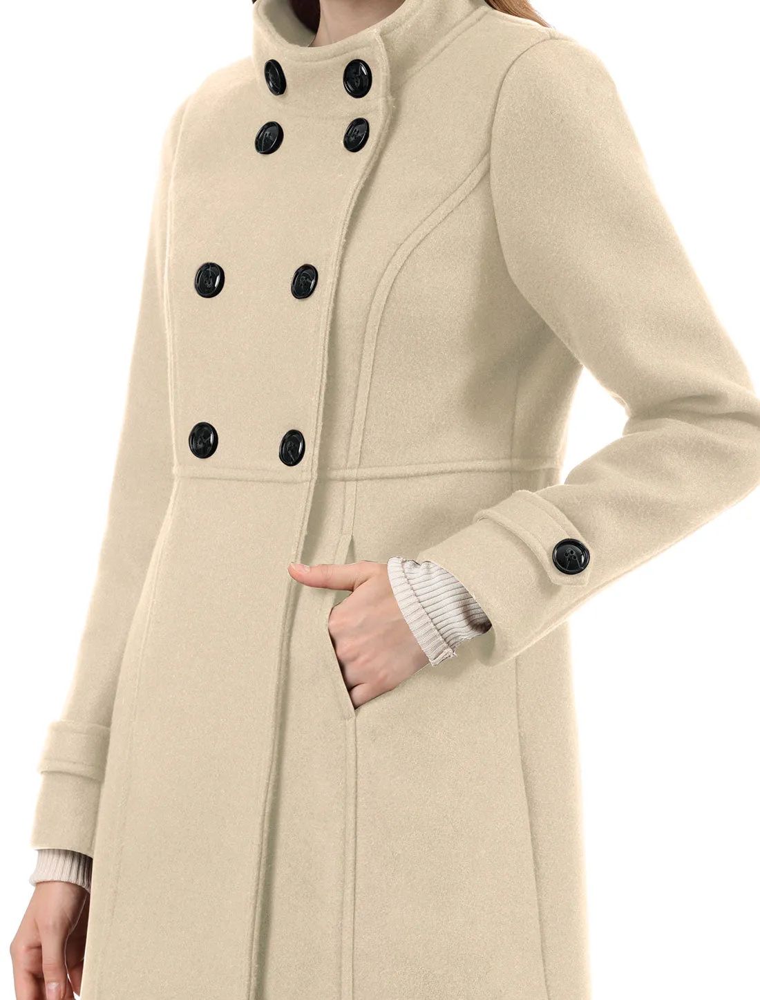Stand Collar Double Breasted Slant Pockets Trendy Outwear Winter Coat