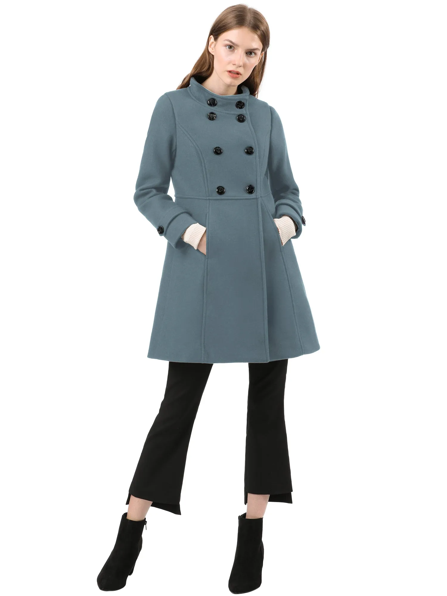 Stand Collar Double Breasted Slant Pockets Trendy Outwear Winter Coat