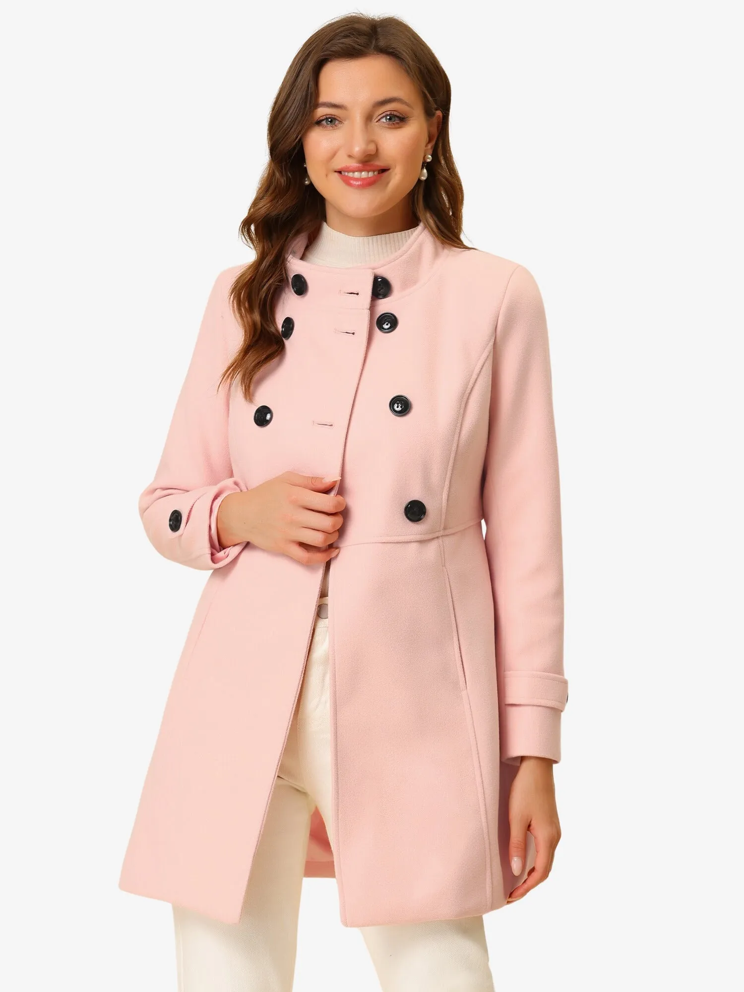 Stand Collar Double Breasted Slant Pockets Trendy Outwear Winter Coat