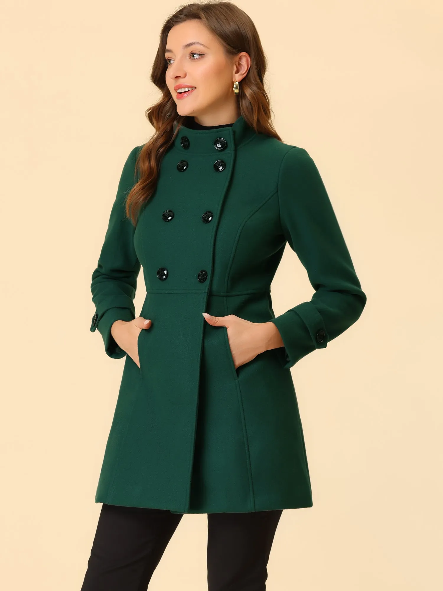 Stand Collar Double Breasted Slant Pockets Trendy Outwear Winter Coat