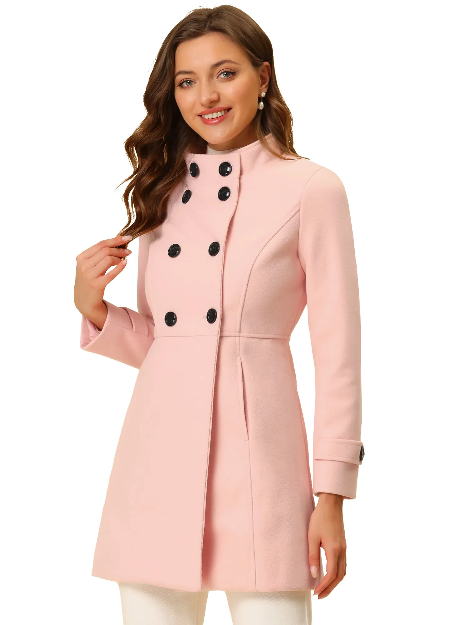Stand Collar Double Breasted Slant Pockets Trendy Outwear Winter Coat