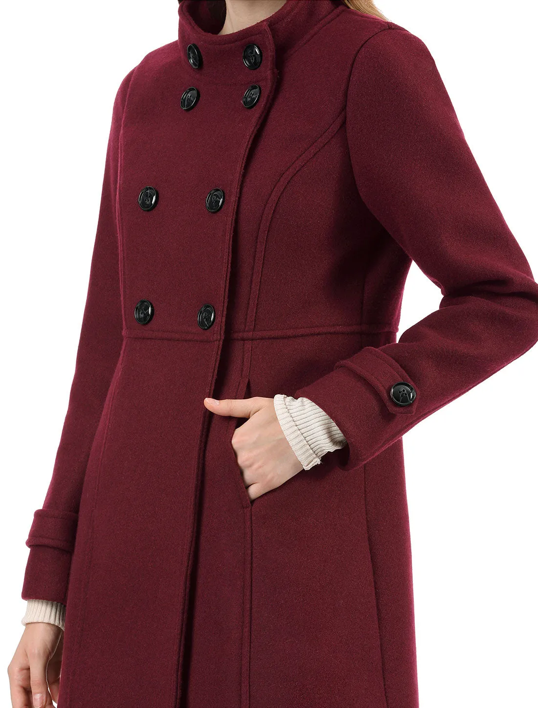 Stand Collar Double Breasted Slant Pockets Trendy Outwear Winter Coat