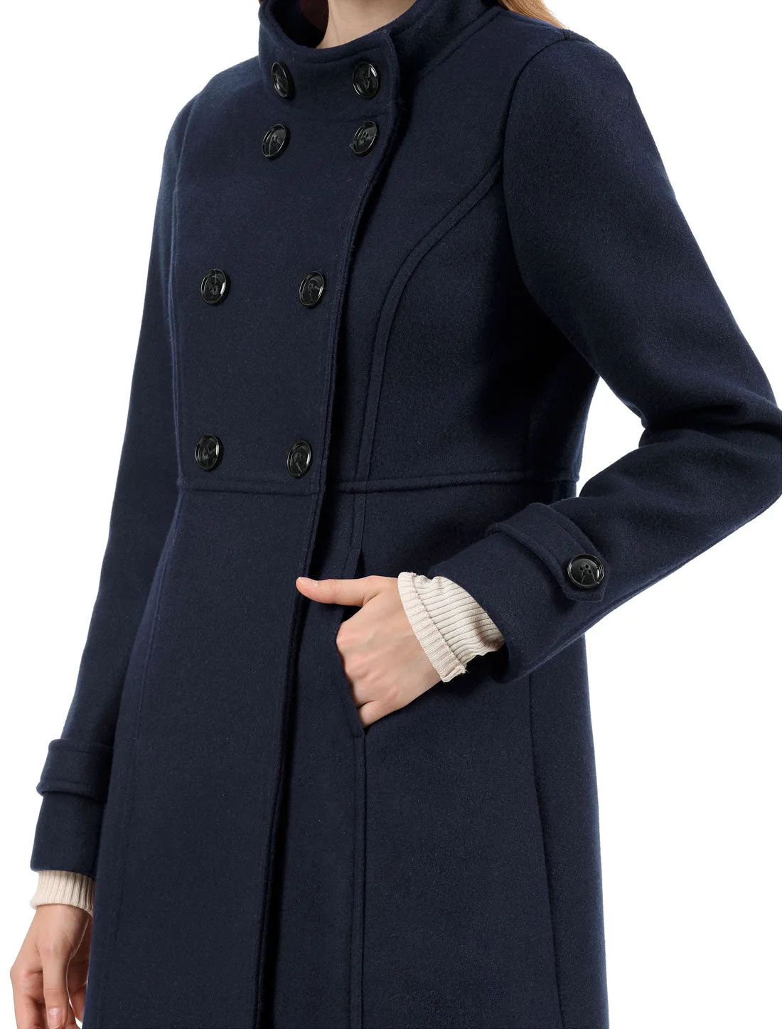 Stand Collar Double Breasted Slant Pockets Trendy Outwear Winter Coat