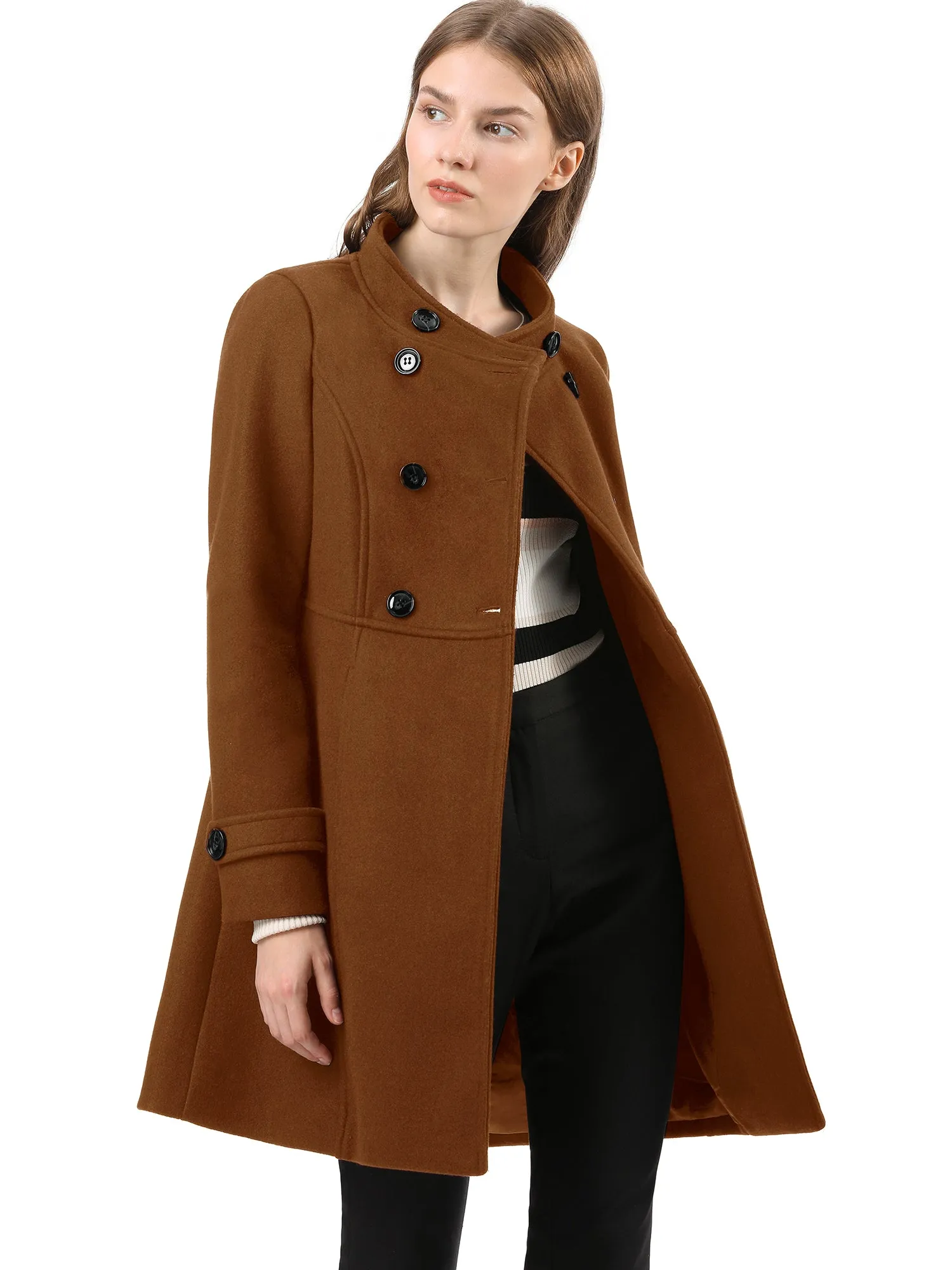 Stand Collar Double Breasted Slant Pockets Trendy Outwear Winter Coat