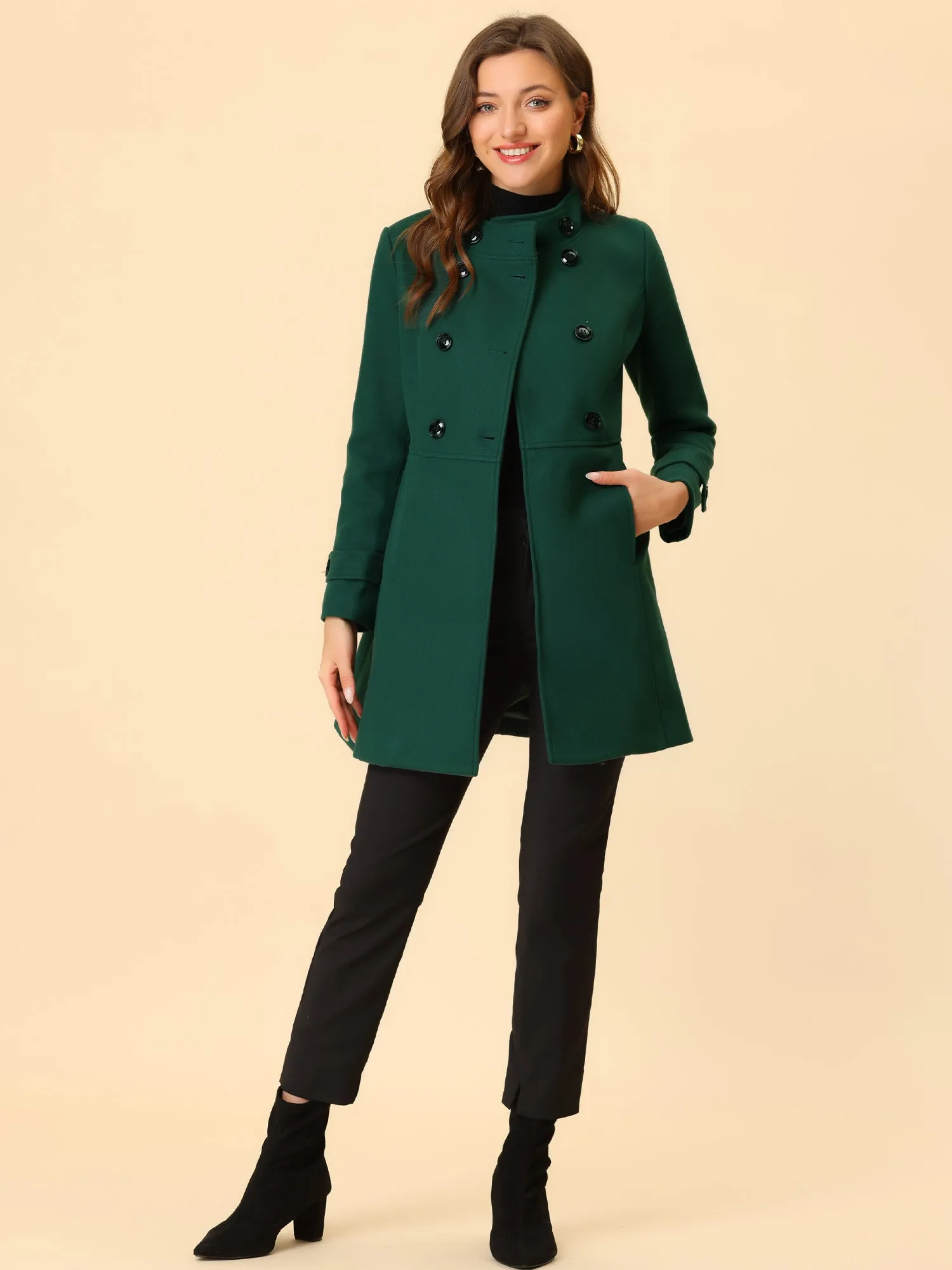 Stand Collar Double Breasted Slant Pockets Trendy Outwear Winter Coat