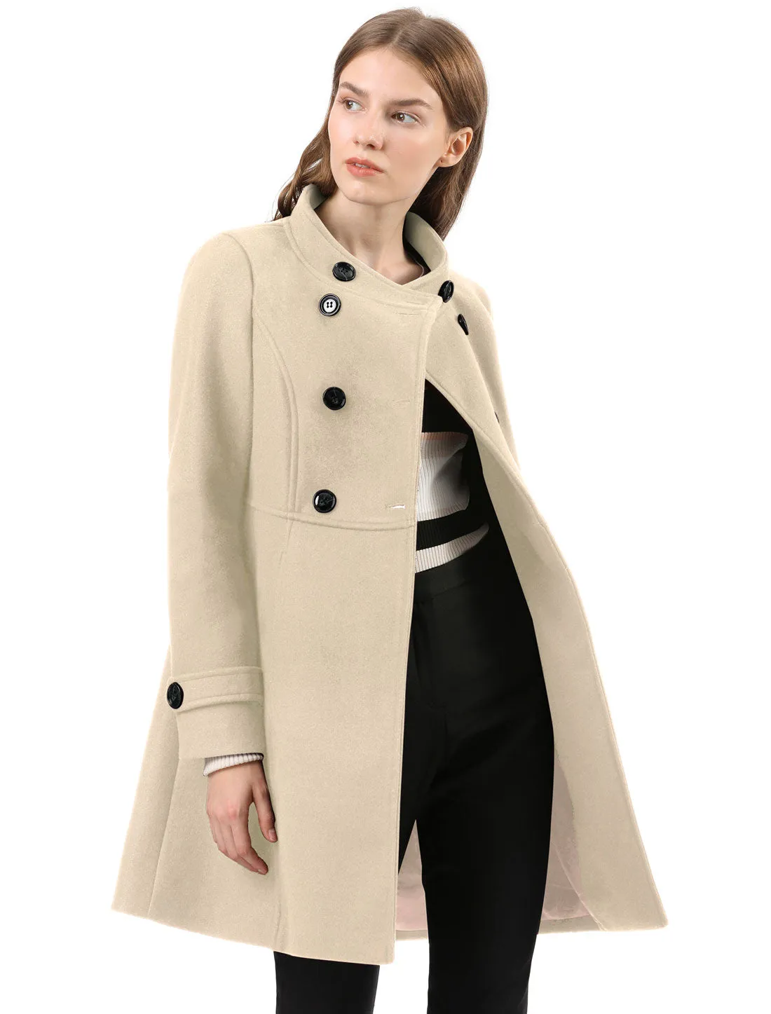 Stand Collar Double Breasted Slant Pockets Trendy Outwear Winter Coat