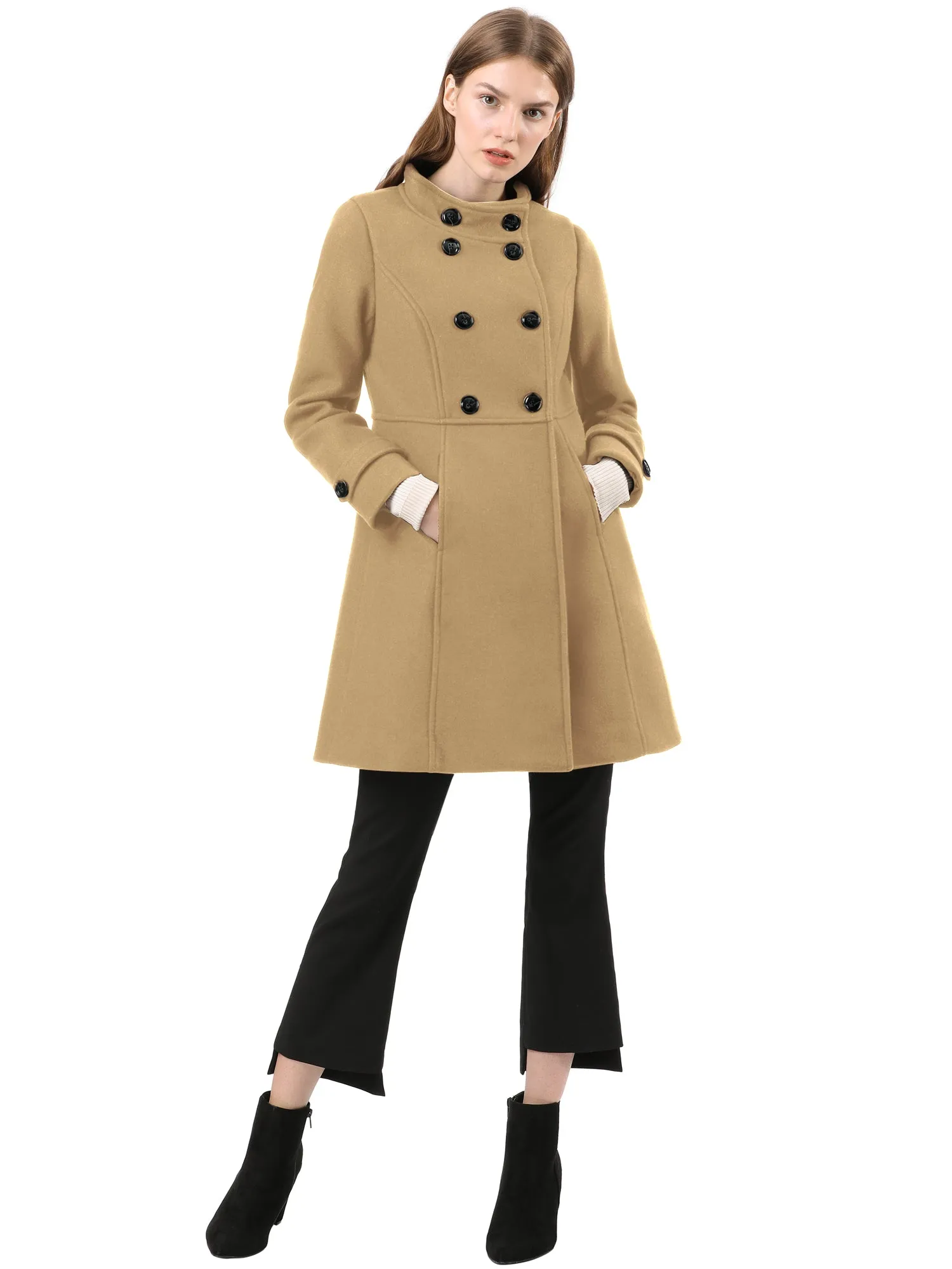 Stand Collar Double Breasted Slant Pockets Trendy Outwear Winter Coat