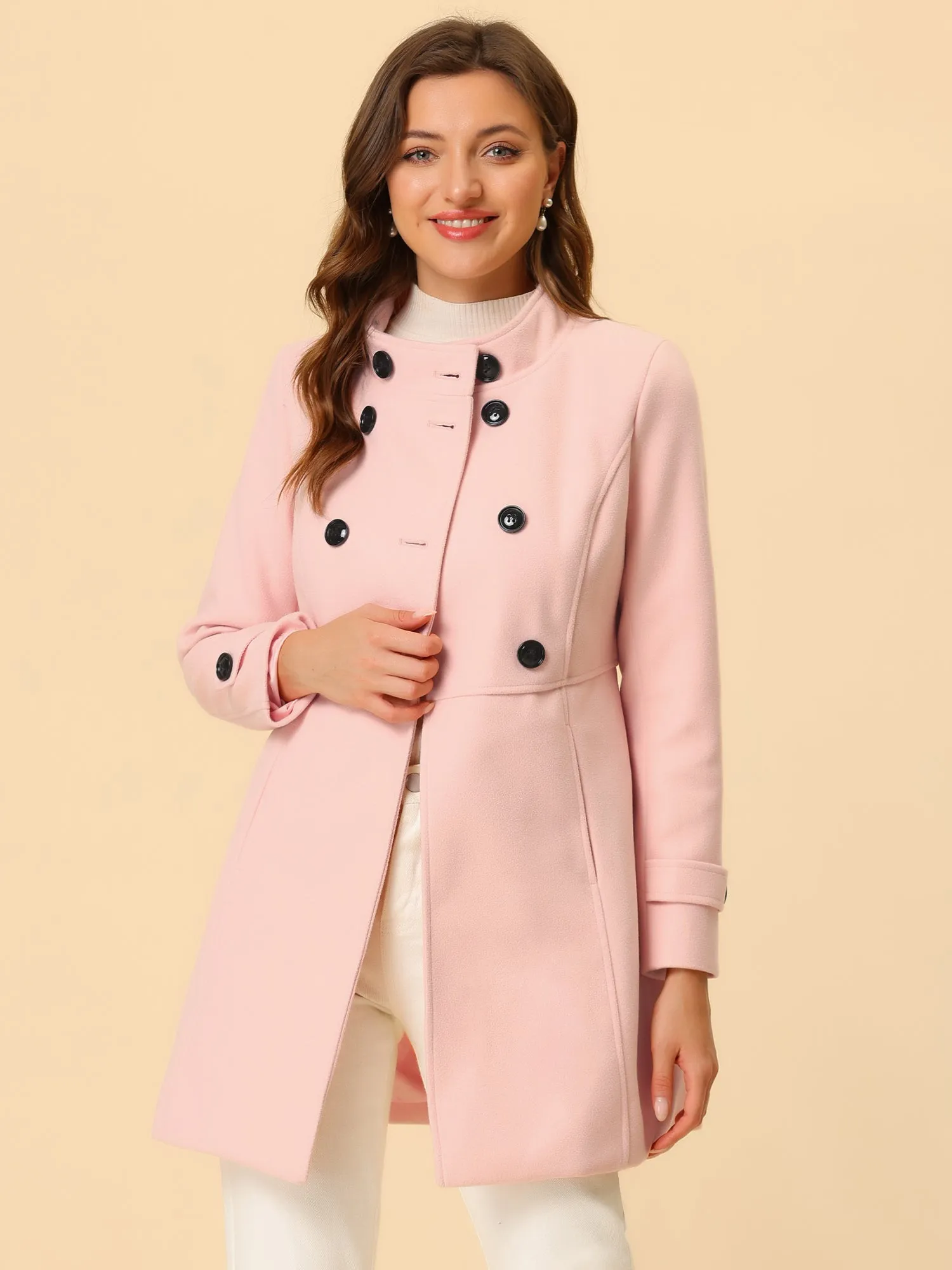 Stand Collar Double Breasted Slant Pockets Trendy Outwear Winter Coat