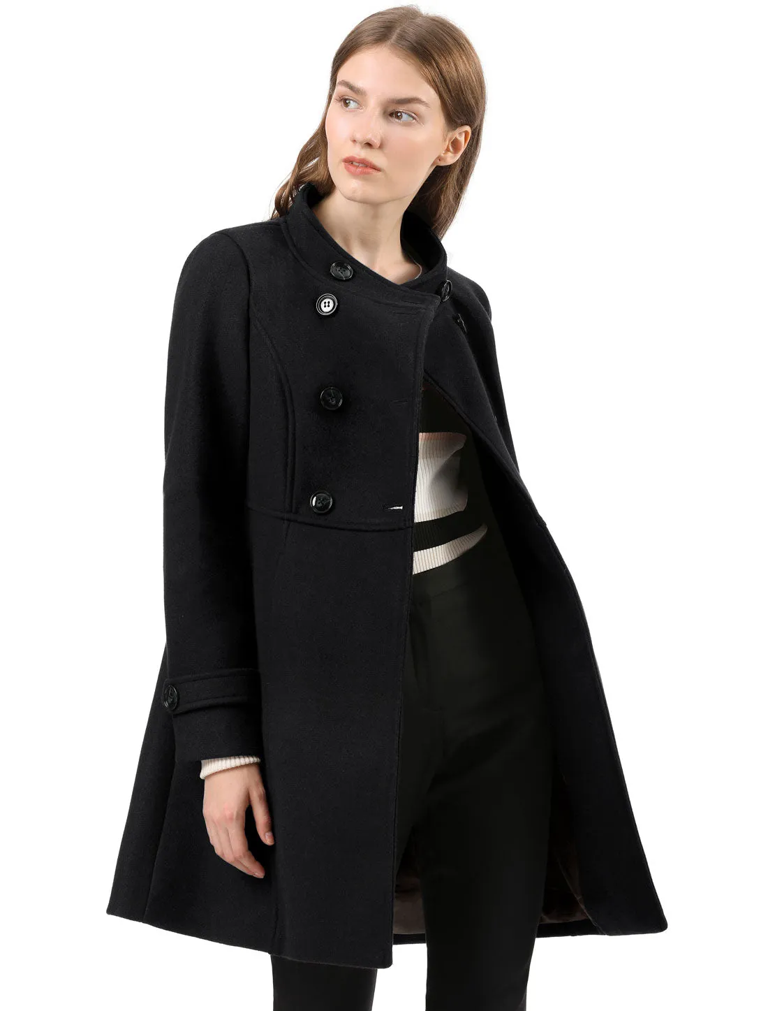 Stand Collar Double Breasted Slant Pockets Trendy Outwear Winter Coat