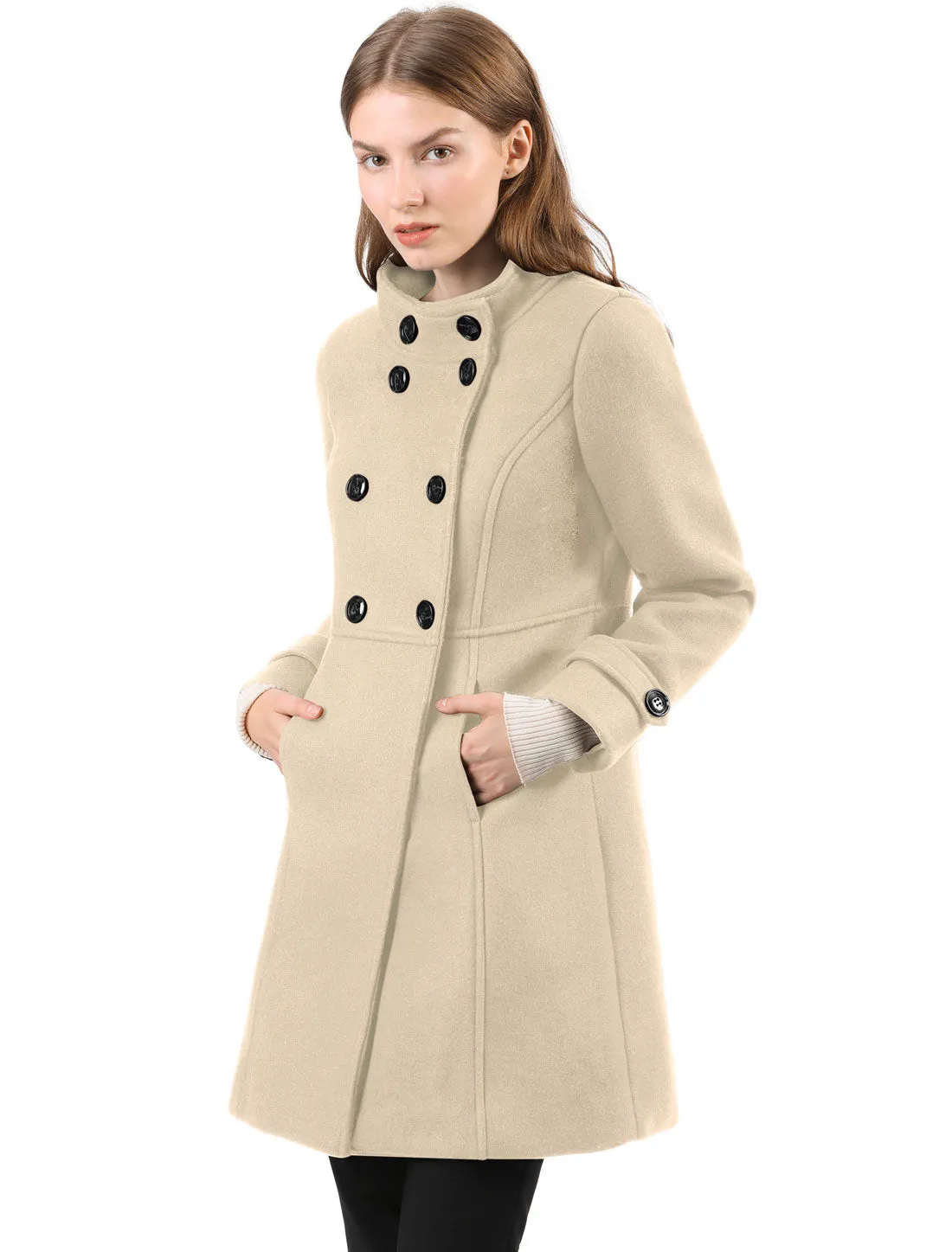 Stand Collar Double Breasted Slant Pockets Trendy Outwear Winter Coat
