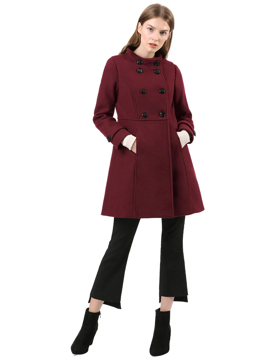 Stand Collar Double Breasted Slant Pockets Trendy Outwear Winter Coat