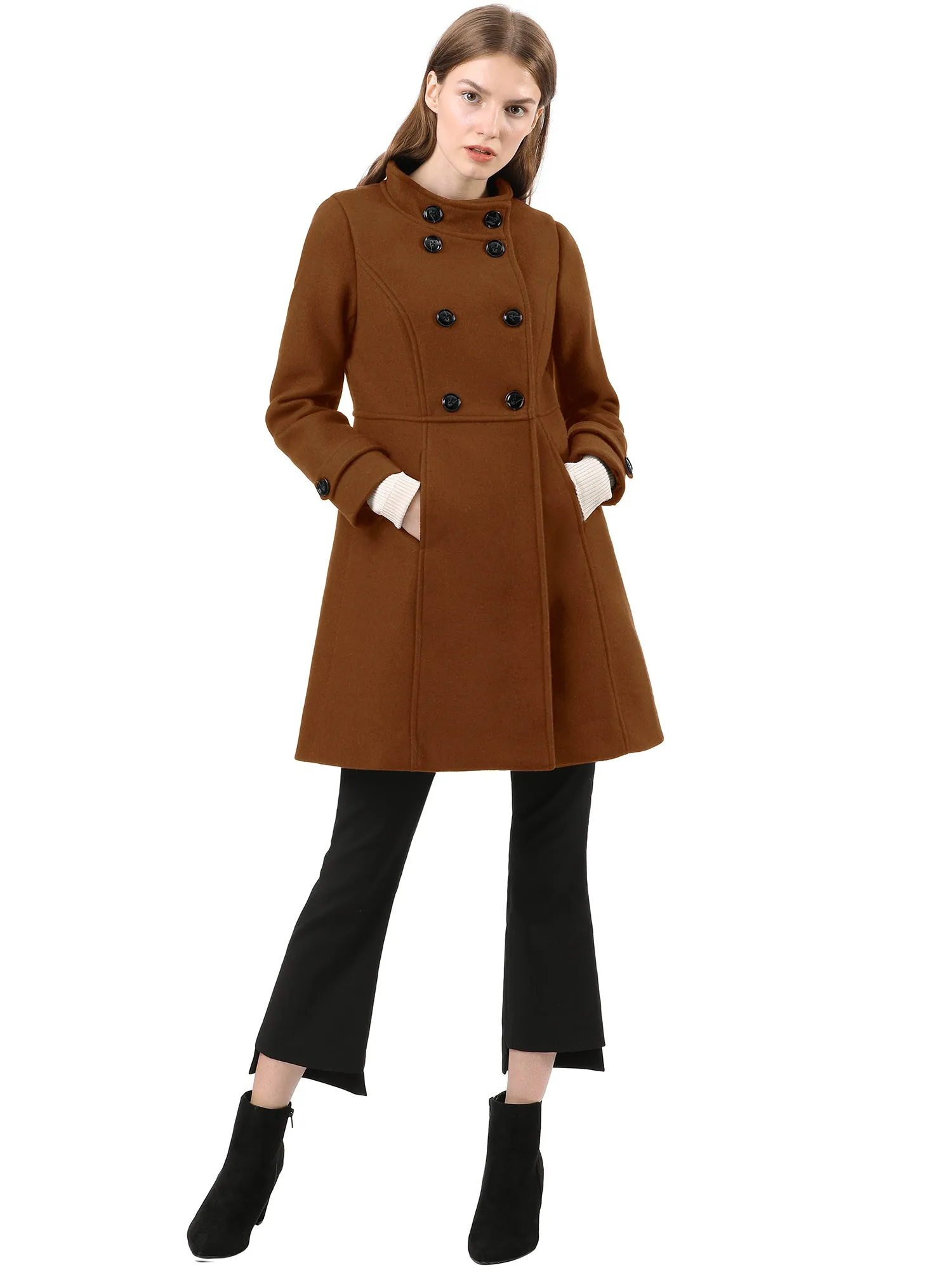 Stand Collar Double Breasted Slant Pockets Trendy Outwear Winter Coat