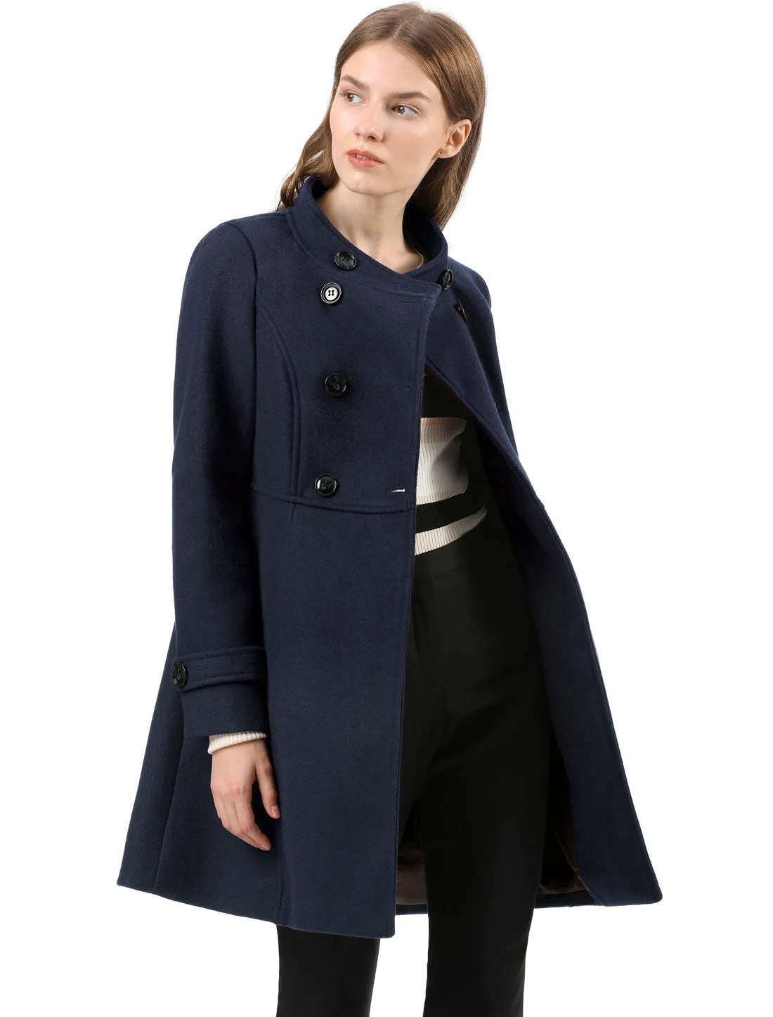 Stand Collar Double Breasted Slant Pockets Trendy Outwear Winter Coat