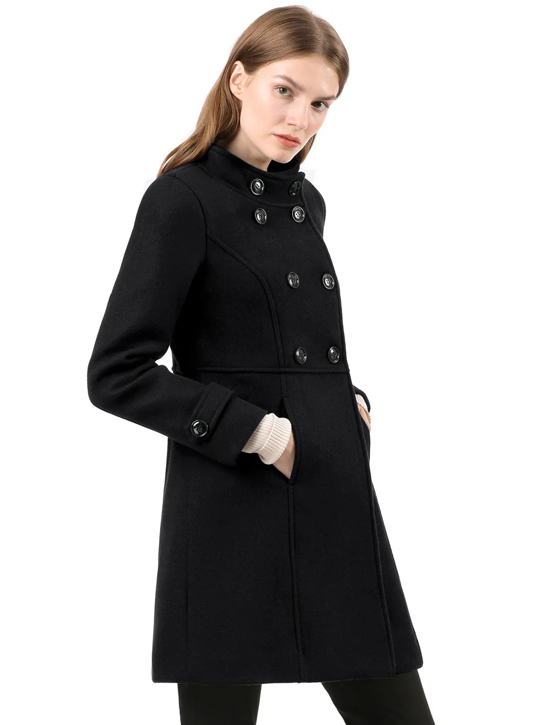 Stand Collar Double Breasted Slant Pockets Trendy Outwear Winter Coat