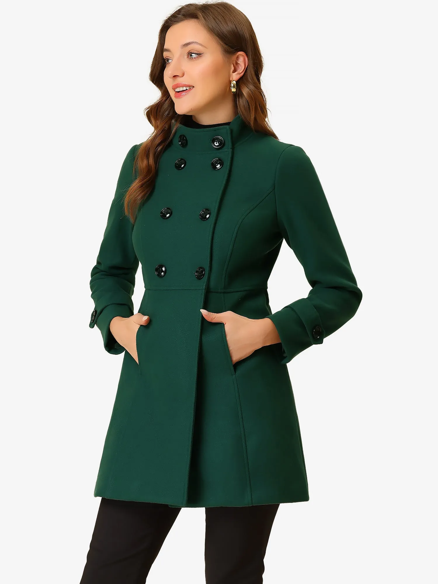 Stand Collar Double Breasted Slant Pockets Trendy Outwear Winter Coat