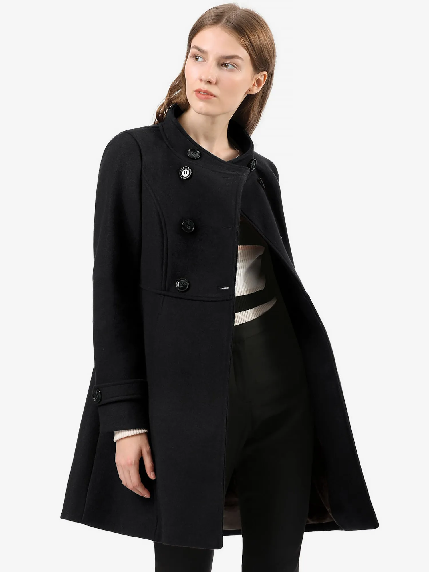Stand Collar Double Breasted Slant Pockets Trendy Outwear Winter Coat