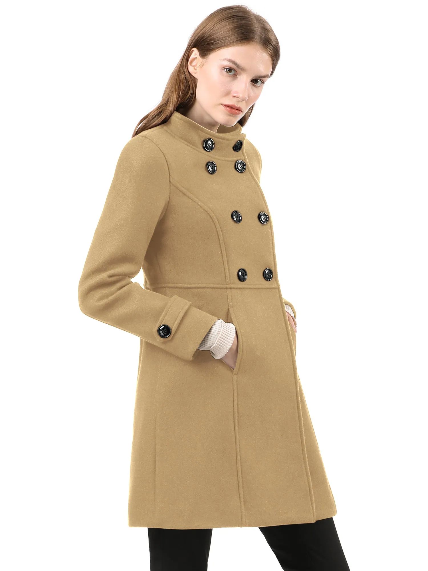 Stand Collar Double Breasted Slant Pockets Trendy Outwear Winter Coat