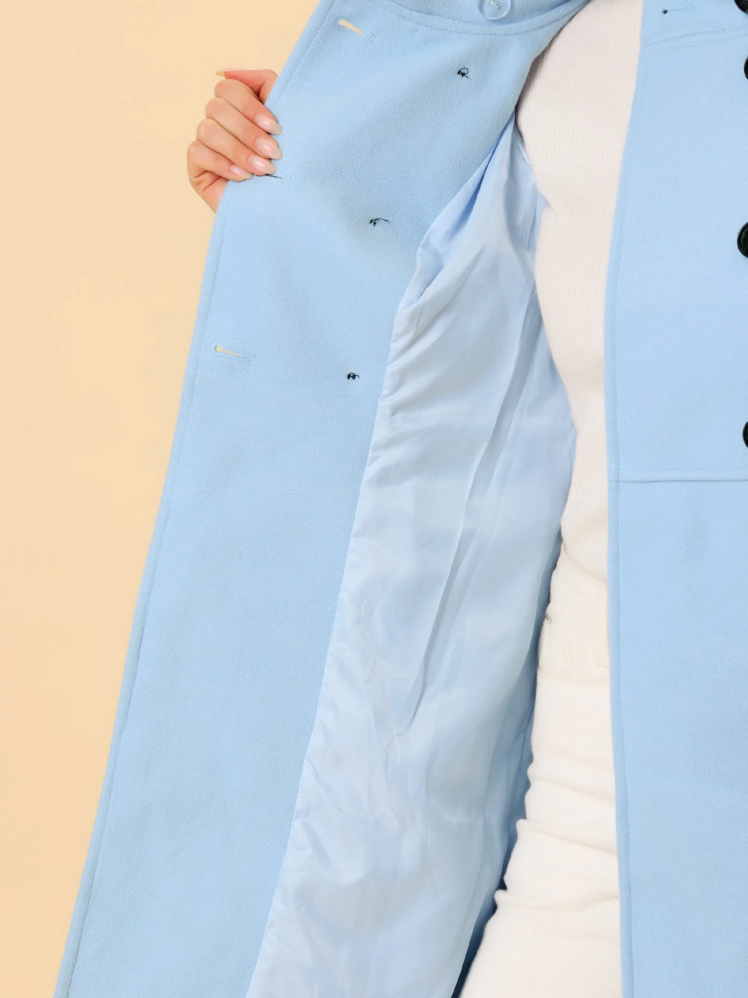 Stand Collar Double Breasted Slant Pockets Trendy Outwear Winter Coat