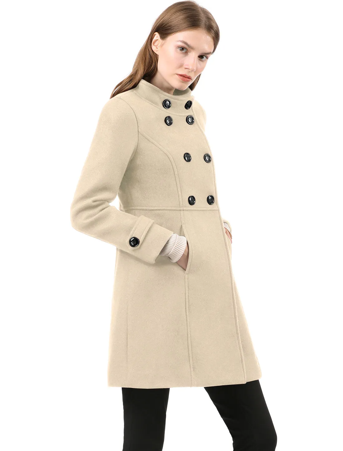 Stand Collar Double Breasted Slant Pockets Trendy Outwear Winter Coat