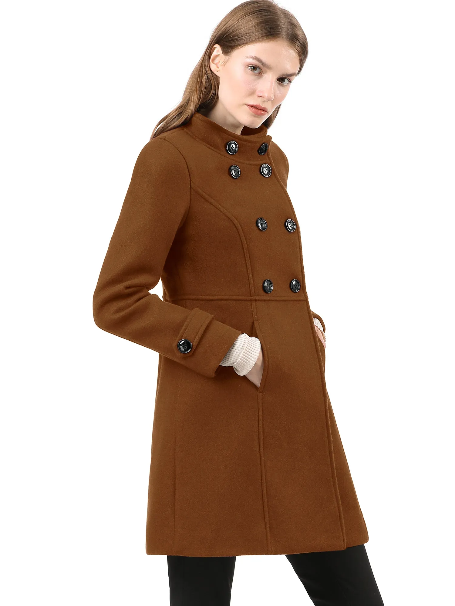 Stand Collar Double Breasted Slant Pockets Trendy Outwear Winter Coat