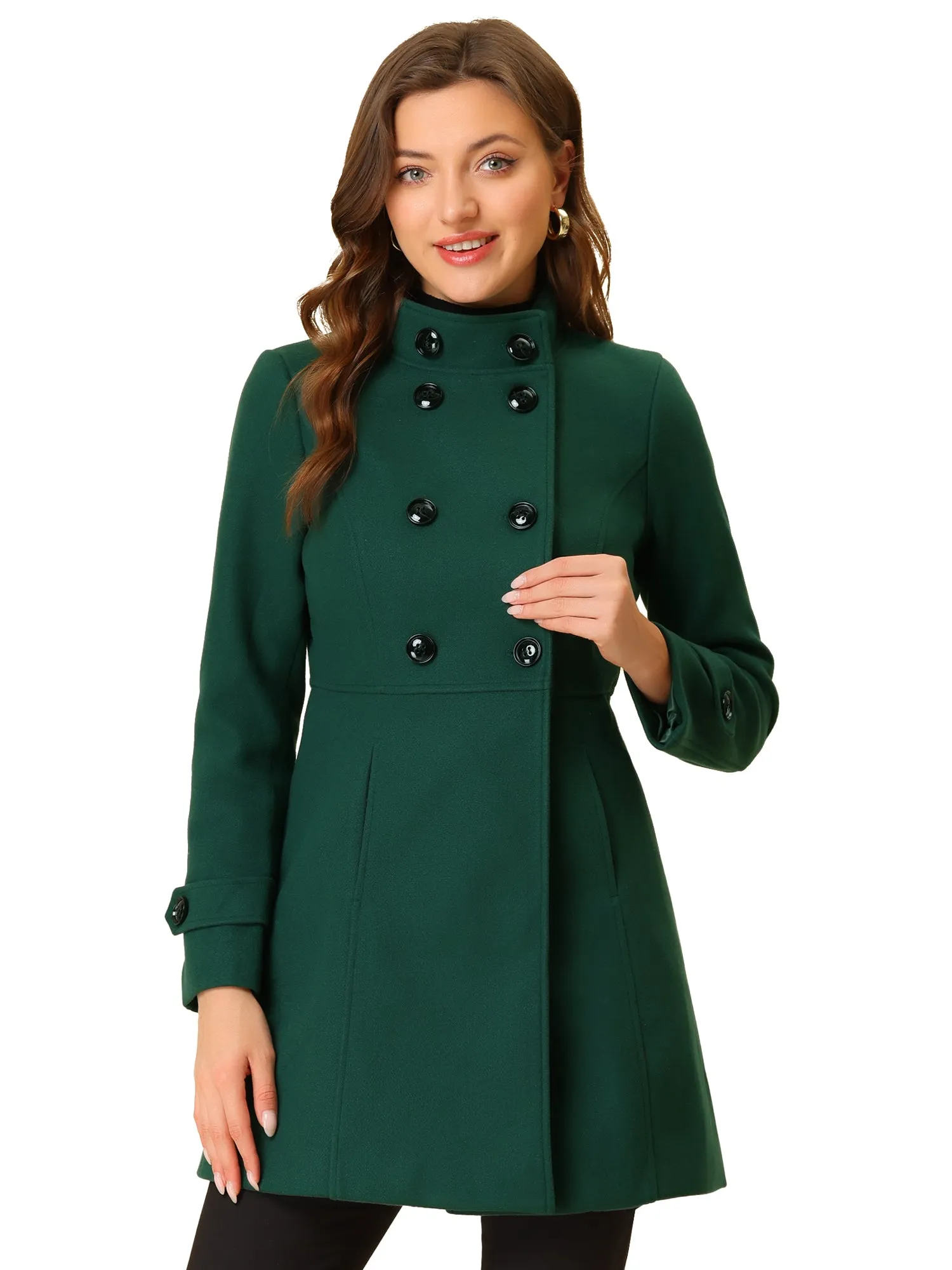 Stand Collar Double Breasted Slant Pockets Trendy Outwear Winter Coat