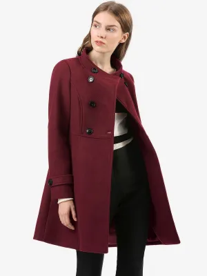 Stand Collar Double Breasted Slant Pockets Trendy Outwear Winter Coat