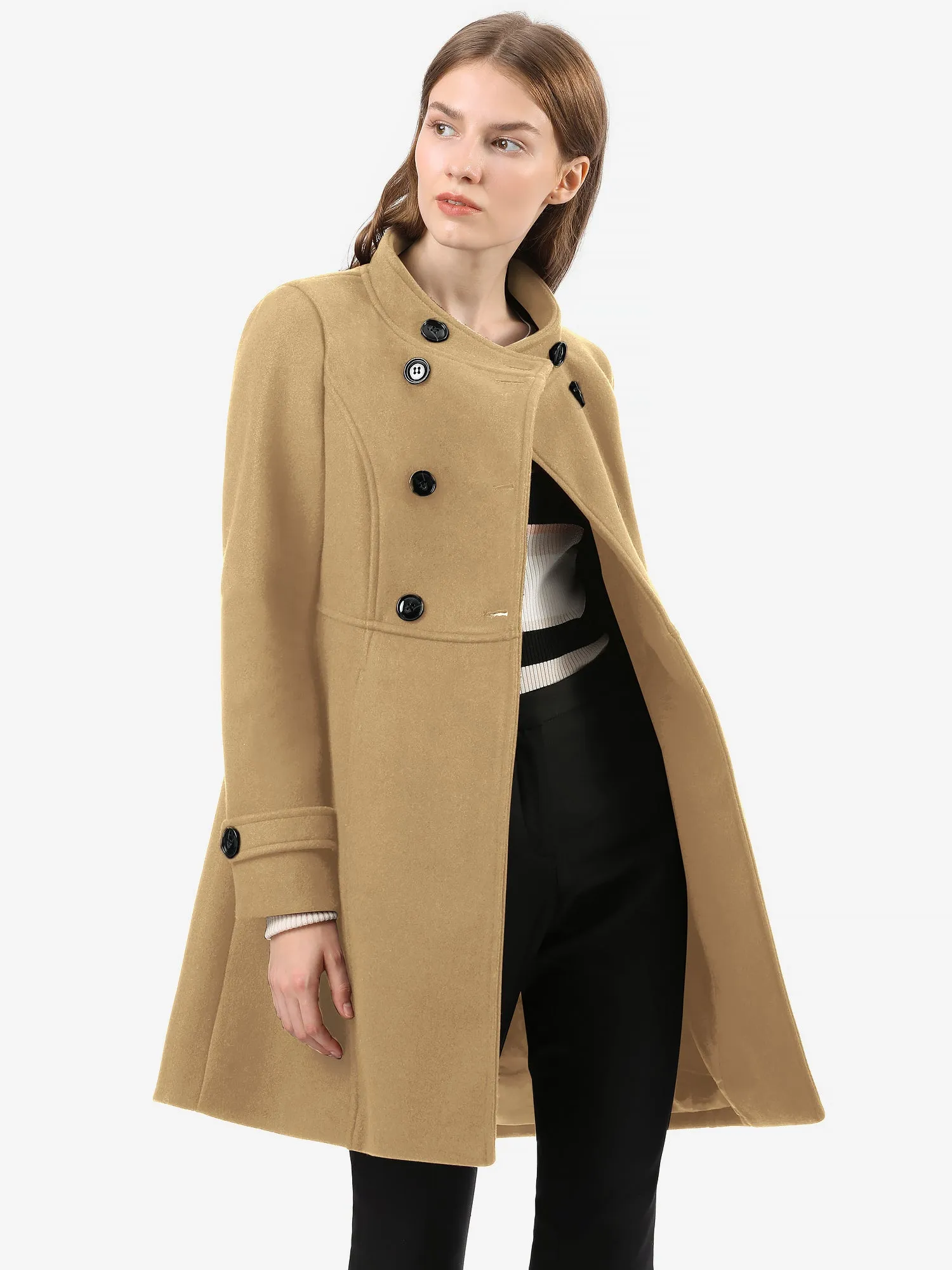 Stand Collar Double Breasted Slant Pockets Trendy Outwear Winter Coat