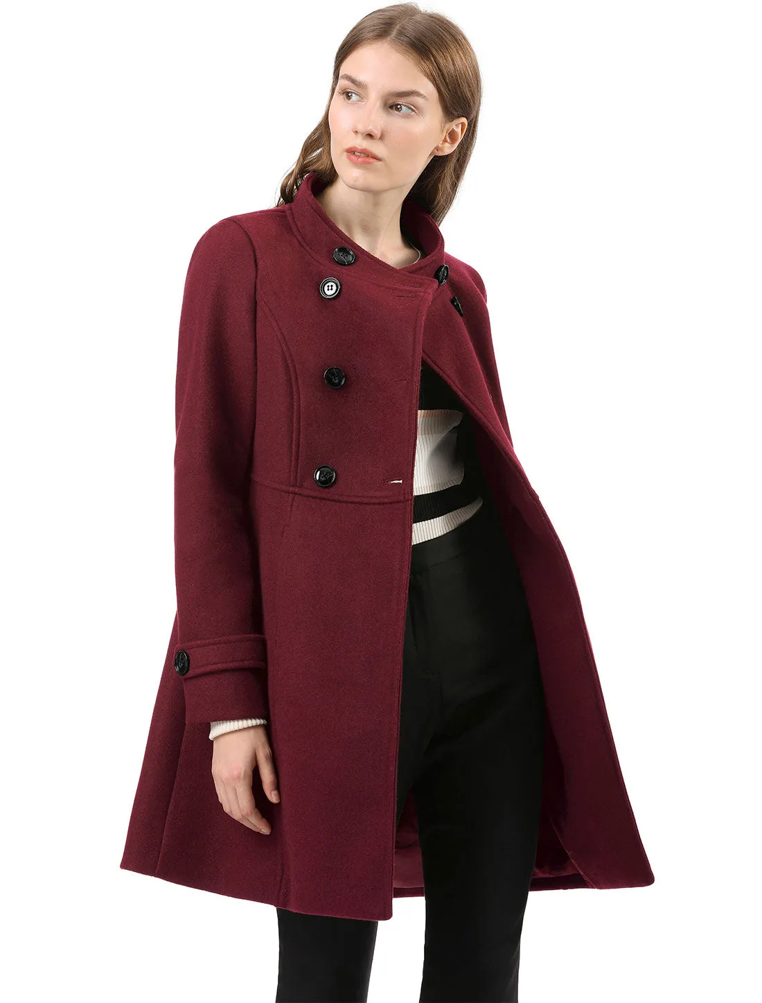Stand Collar Double Breasted Slant Pockets Trendy Outwear Winter Coat
