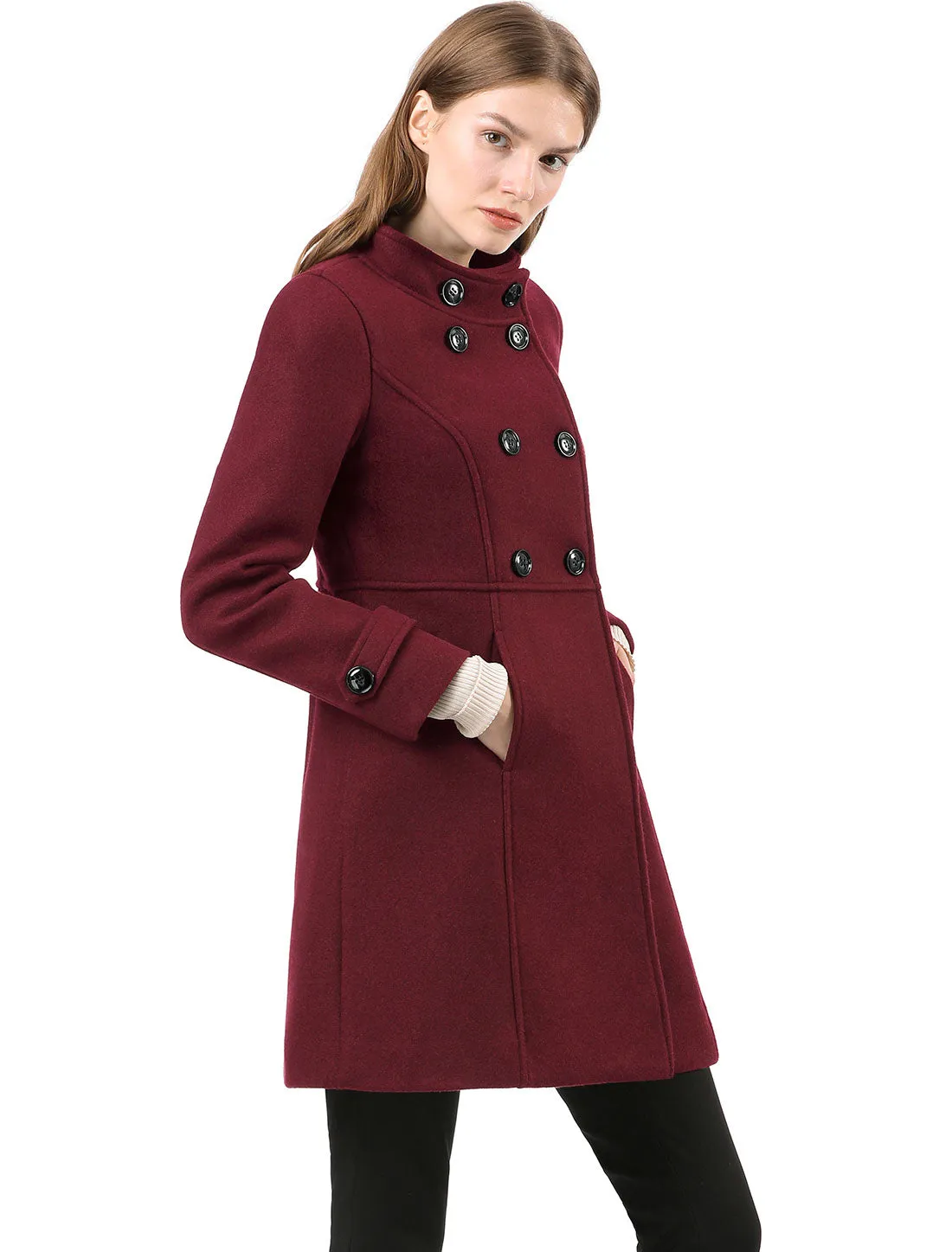 Stand Collar Double Breasted Slant Pockets Trendy Outwear Winter Coat