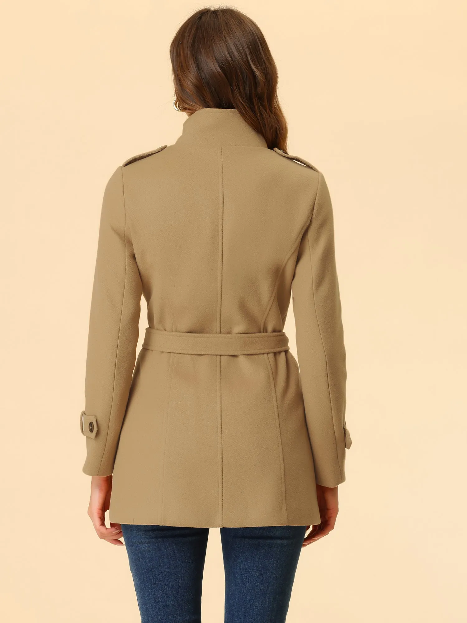 Stand Collar Double Breasted Trendy Belted Winter Coat