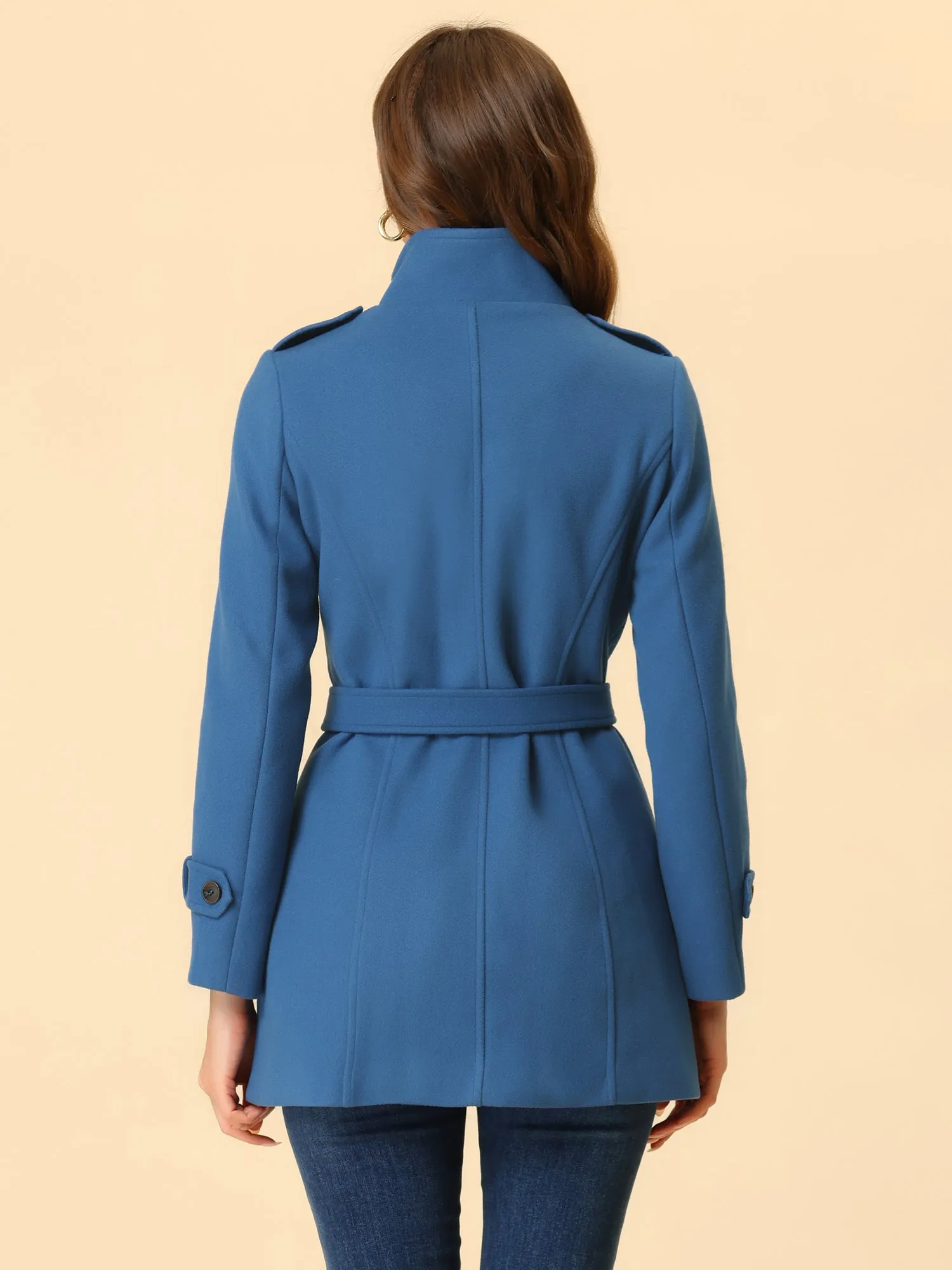 Stand Collar Double Breasted Trendy Belted Winter Coat