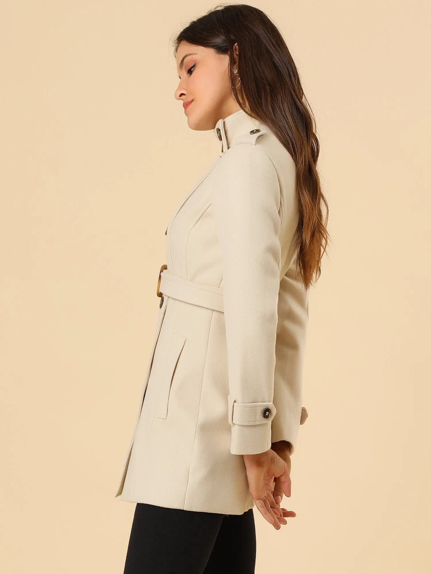 Stand Collar Double Breasted Trendy Belted Winter Coat